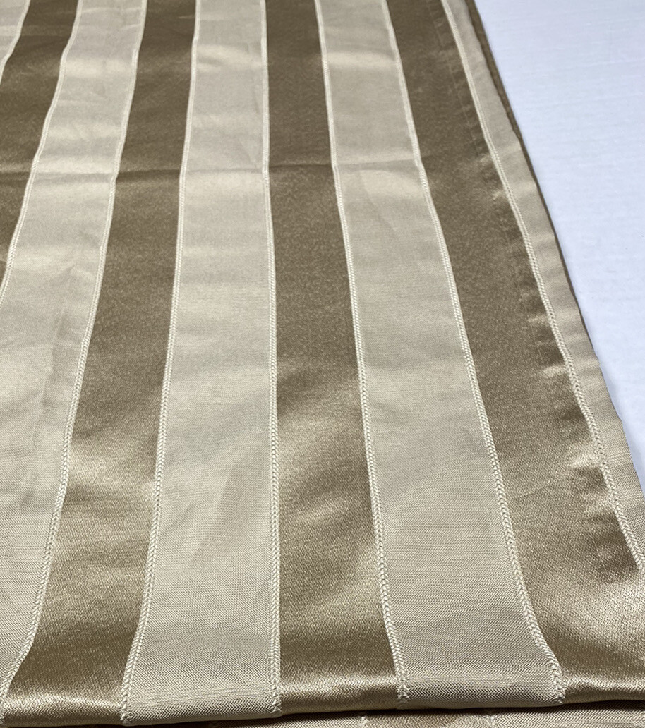 2 Luxury Stripe Curtains Gold Tan Panels Drapes 64 Long Satin Pair Neutral