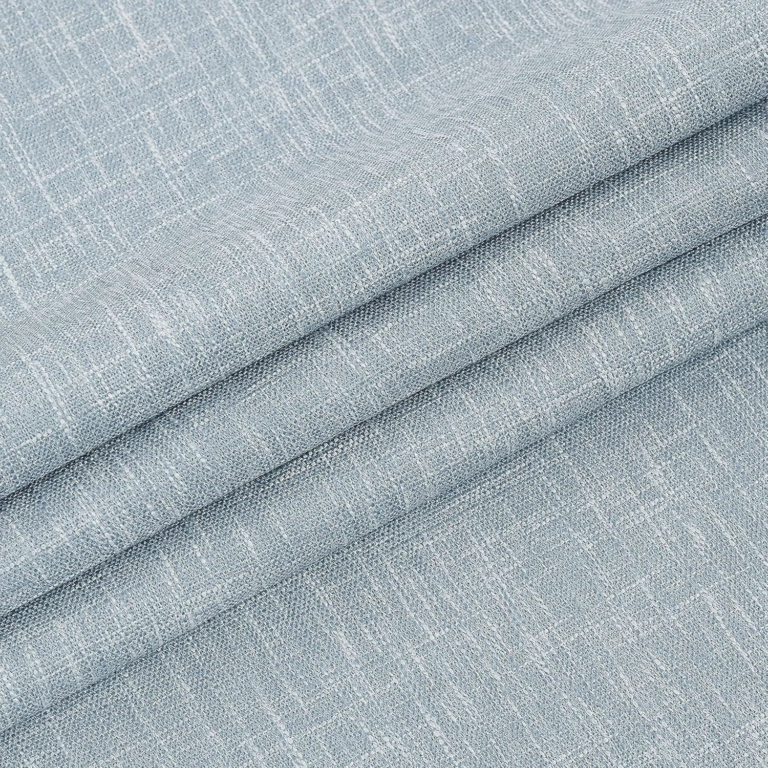 Blue Solid Full Blackout Curtain Heavy Linen Texture Window Treatment for Bedroo