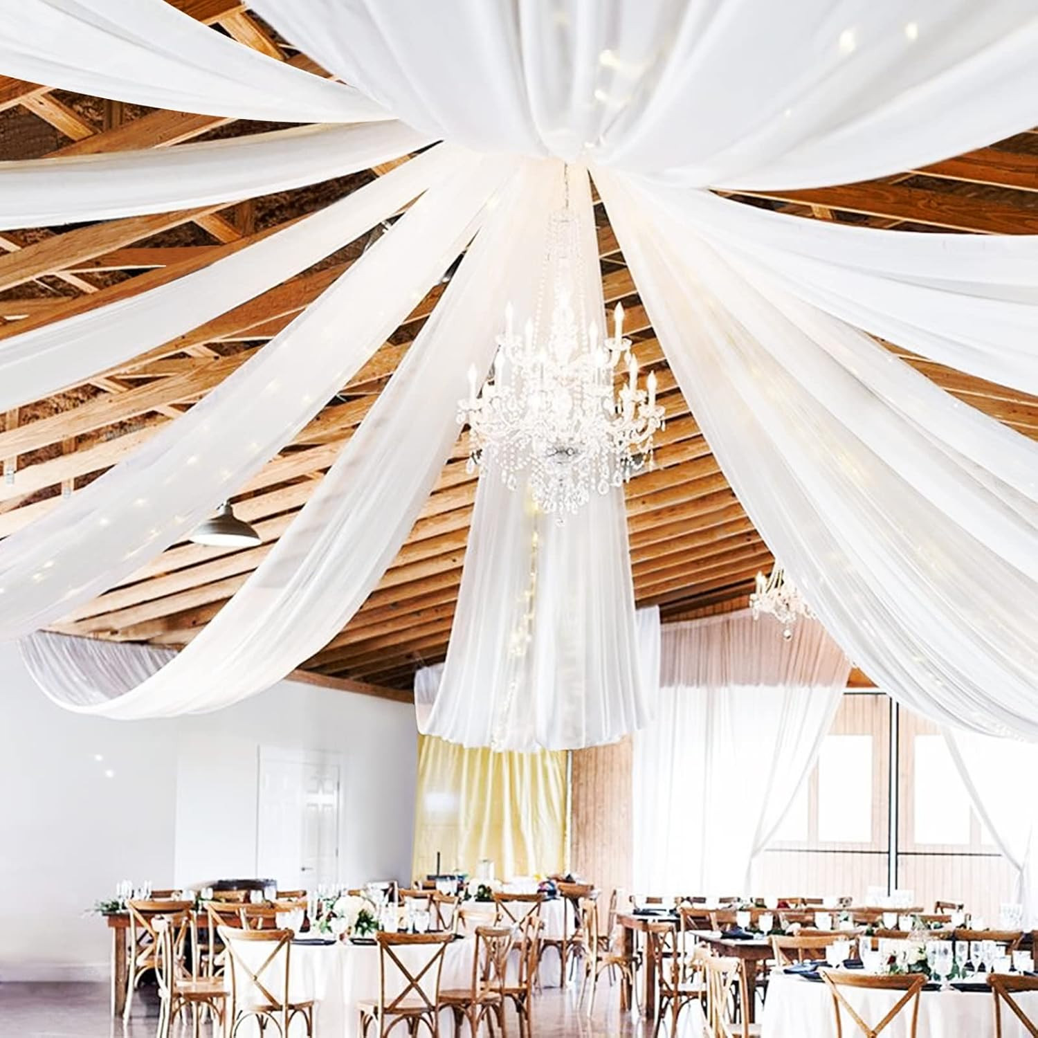 6 Panel White Ceiling Drapes 5x20ft Wedding Sheer Curtains