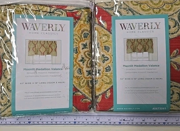 Waverly Medallion Valances( 2 )Multicolor, 100% Cotton 52”x18” Each Rod Pocket