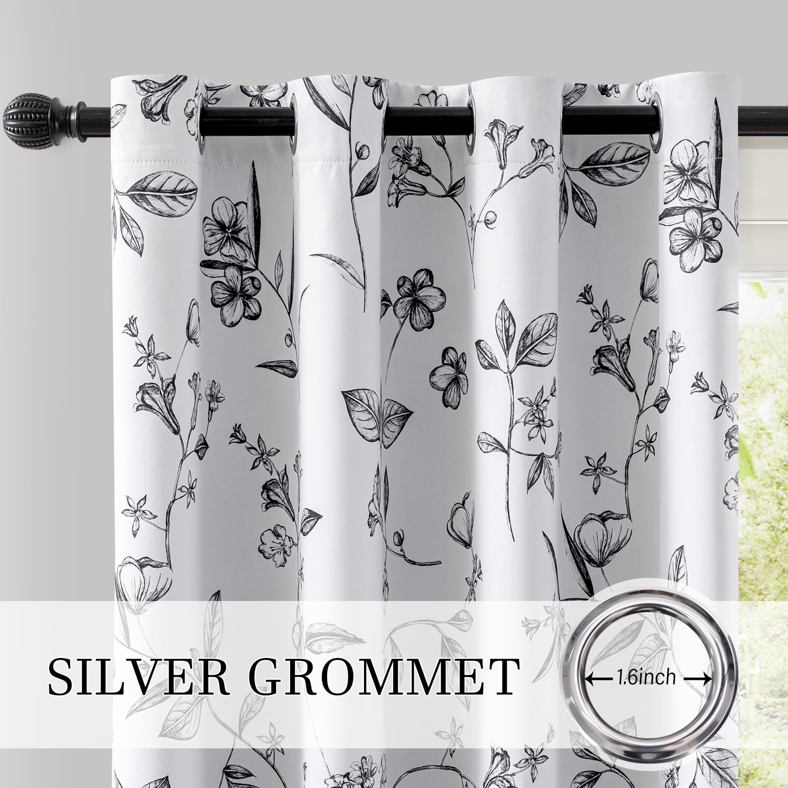 ChrisDowa 100% Blackout Floral Curtains 63 Inches Long 2 Panels for Bedroom