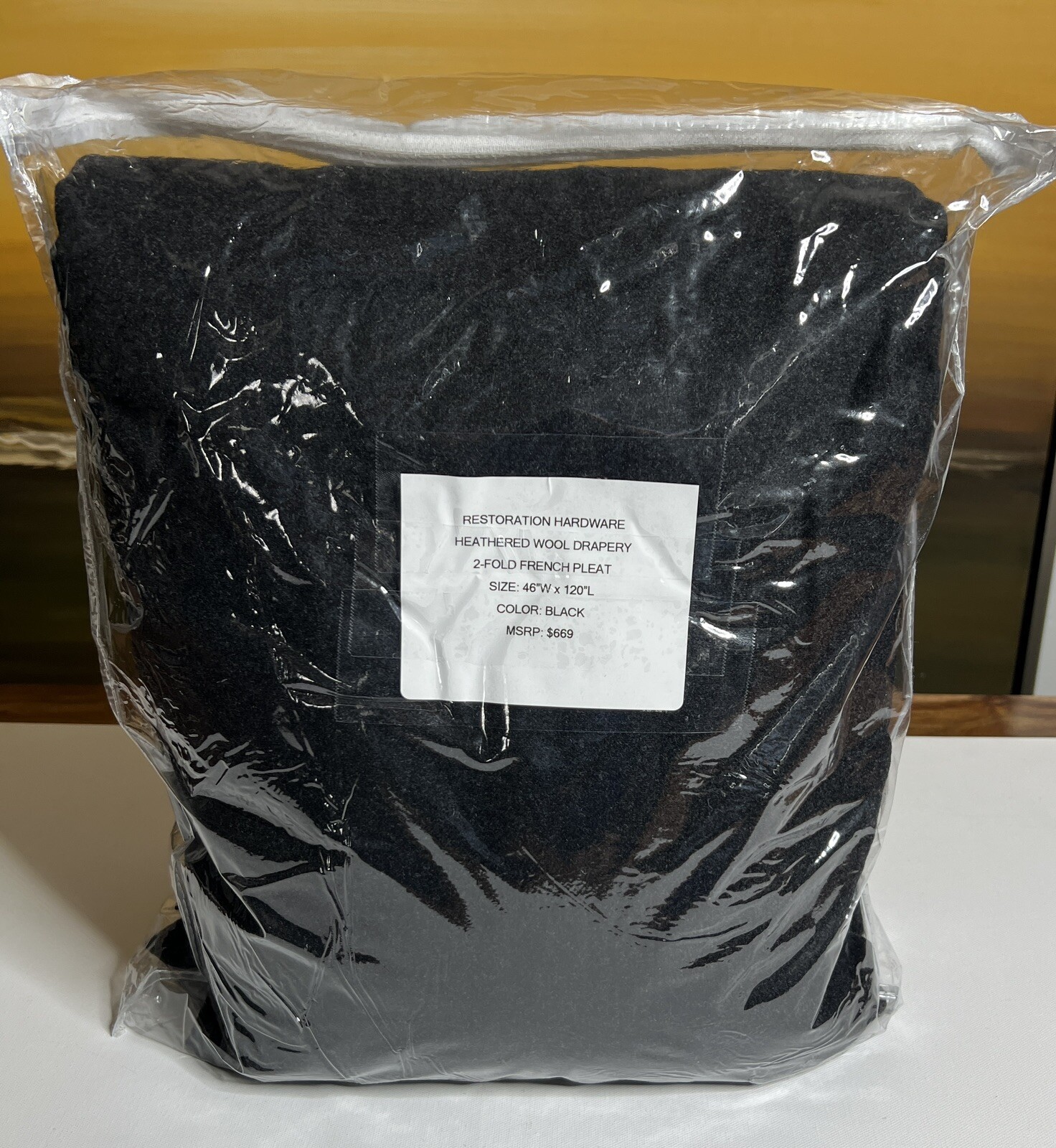 Restoration Hardware Heathered Wool Drapery French Pleat 46″W x 120″L Black $669