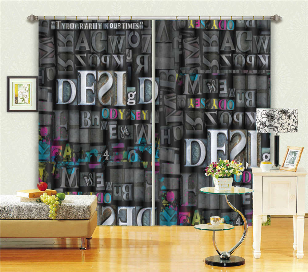 Messy English Alphabet 3D Curtain Blockout Photo Printing Curtains Drape Fabric