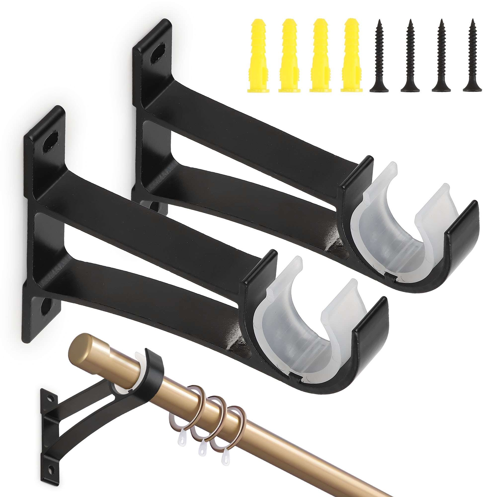 4 Pcs Single Curtain Rod Brackets for Drapery Rod Aluminum Alloy Heavy Duty