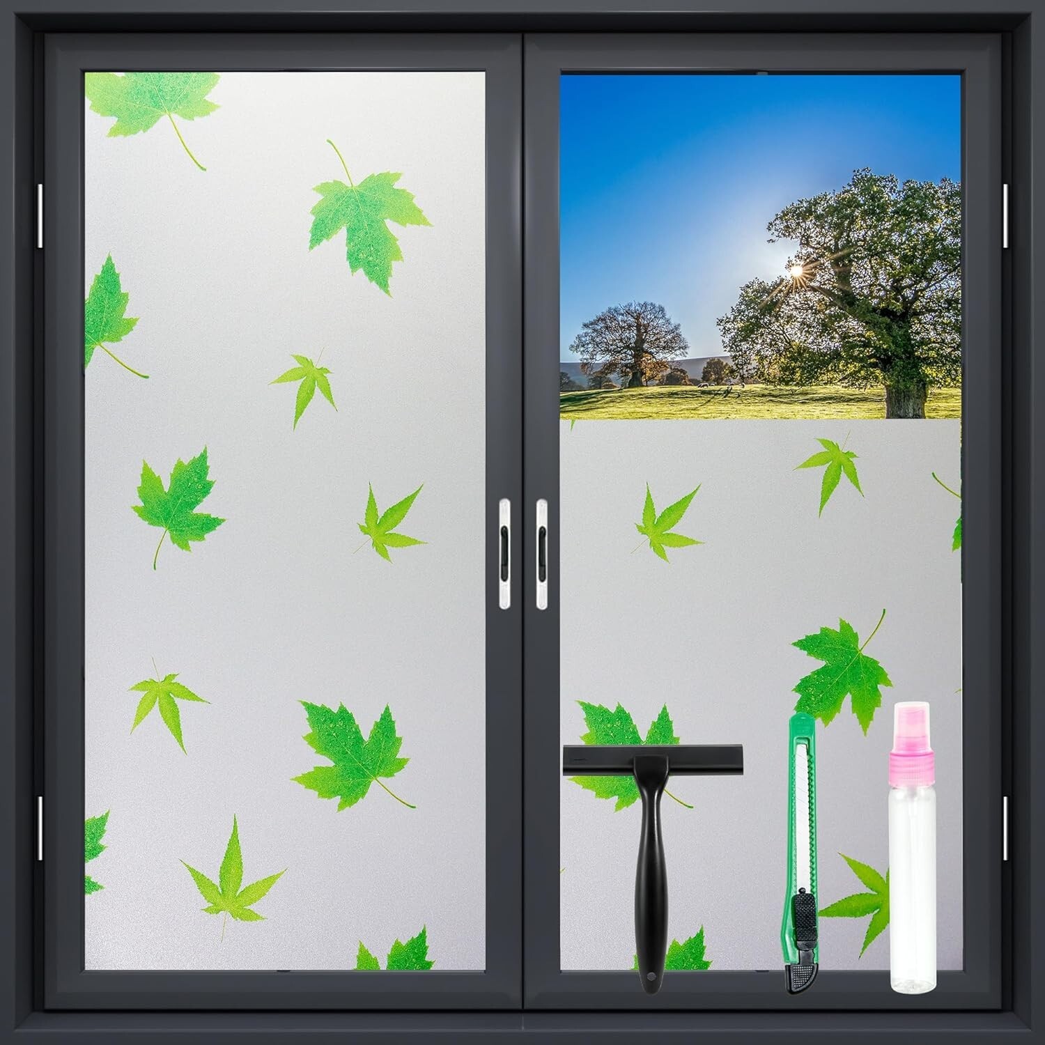 Frosted Glass Window Film with Tools,Reusable Window Privacy Film 17.5×78.7Inch