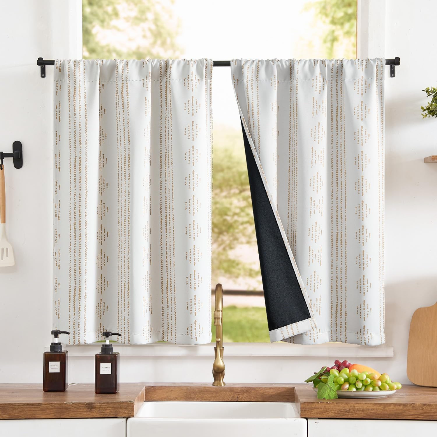 jinchan 95% Blackout Boho Kitchen Curtains 24 Inches Cafe Tier Curtains Bohemian