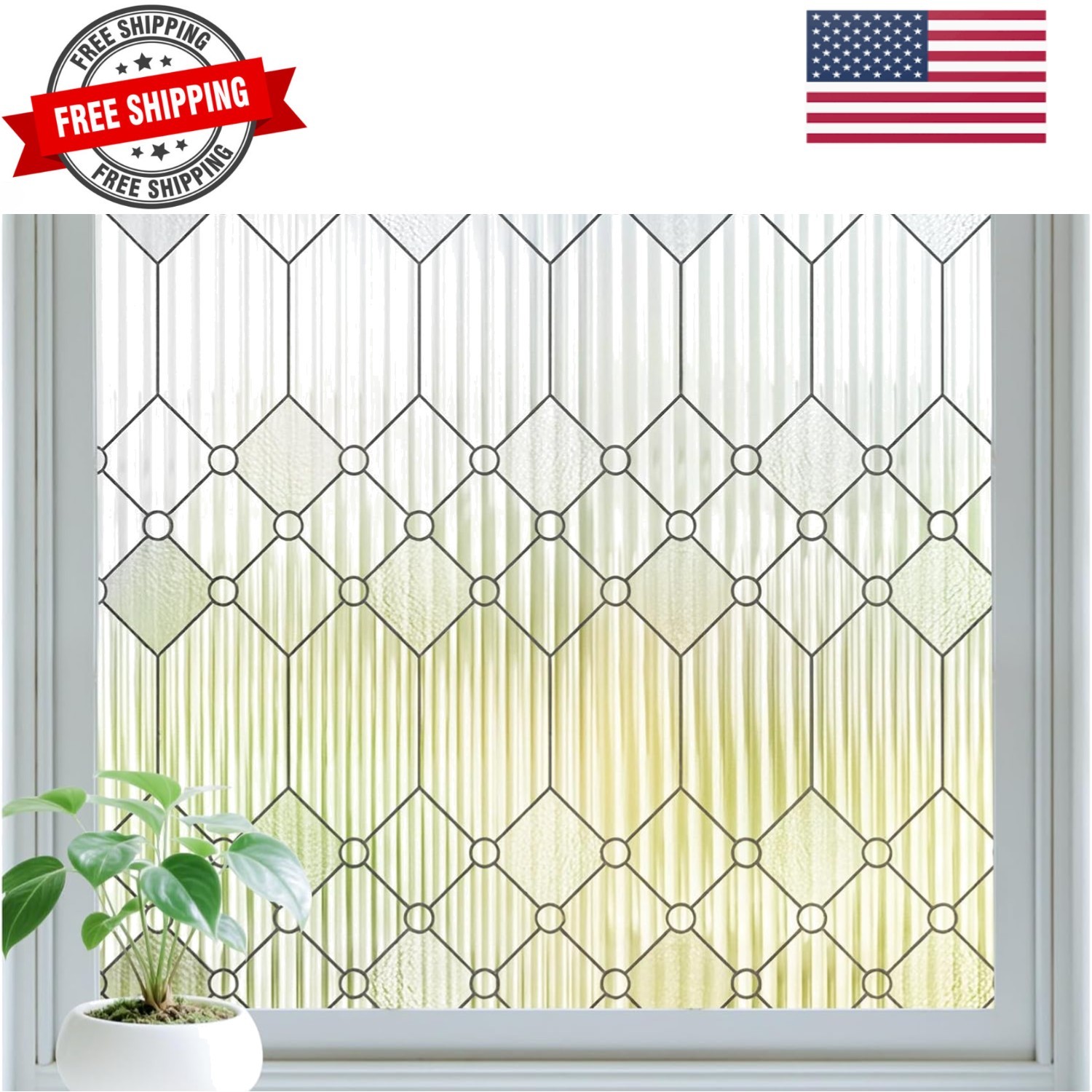 Reeded Glass Window Privacy Film, Frosted Glass Window Film for Bathroom & Fr…