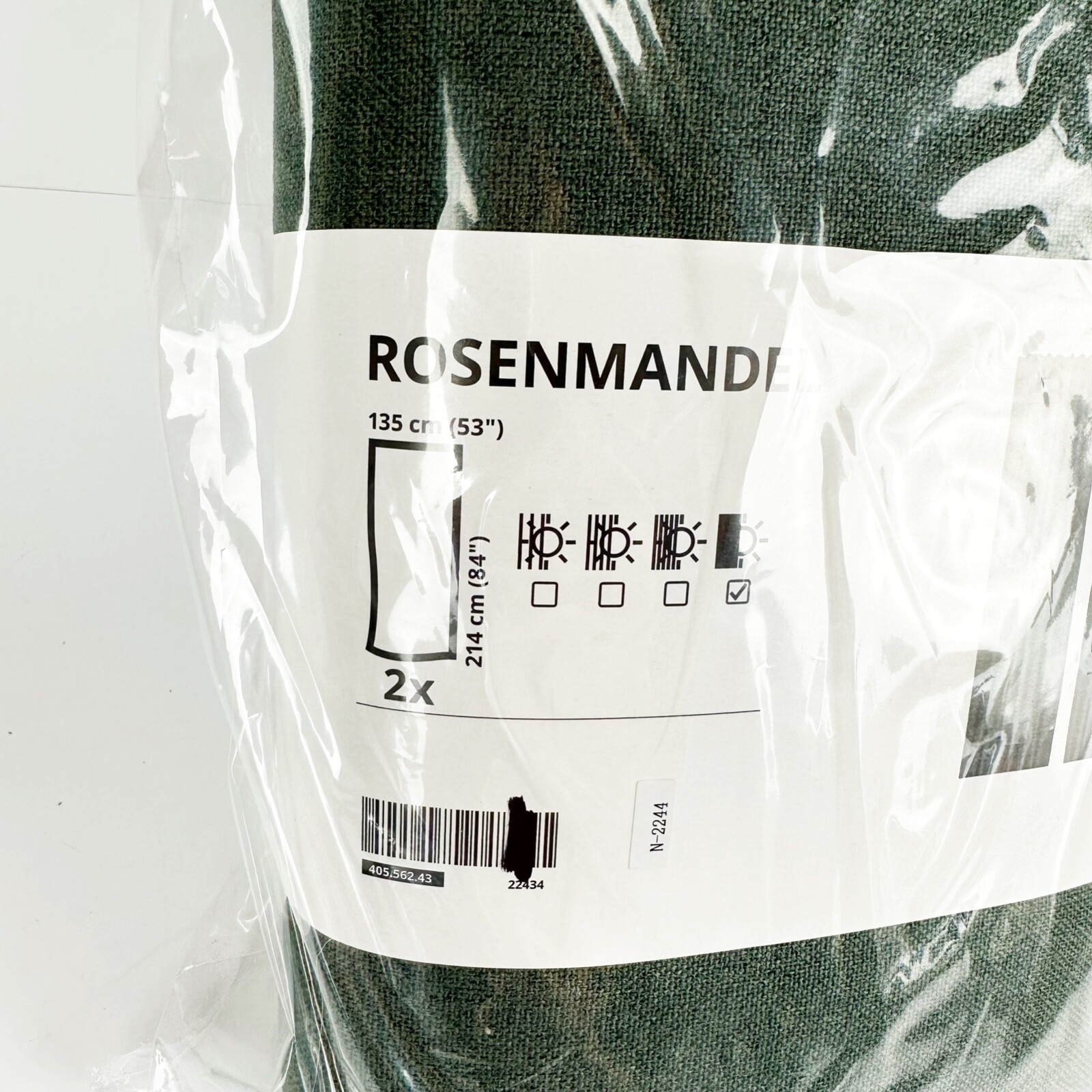 NEW Ikea ROSENMANDEL Room Black Out Curtains 1 pair Dark Green 53×84″ 405.562.43