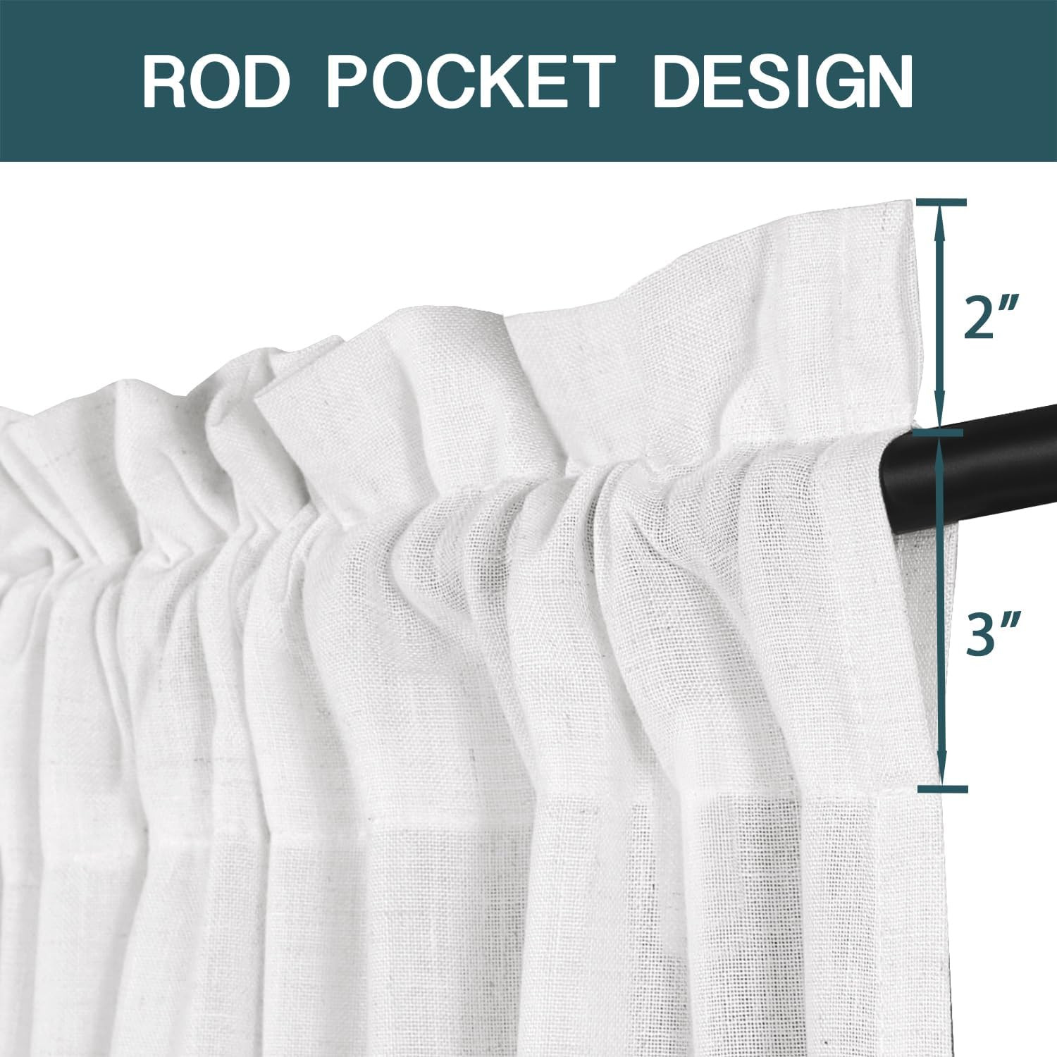 White Linen Curtains for Living Room 108 Inch Extra Long Rod Pocket Thick Linen