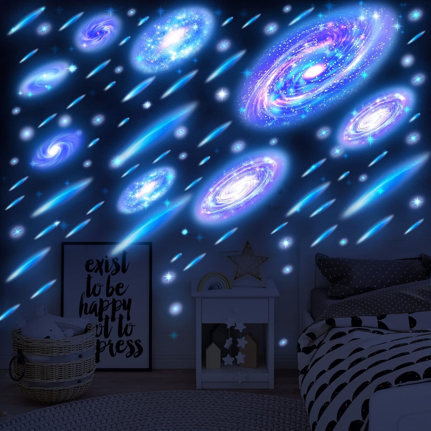 Spakon Glow in The Dark Stars for Ceiling Stickers Galaxy Wall Decals Blue