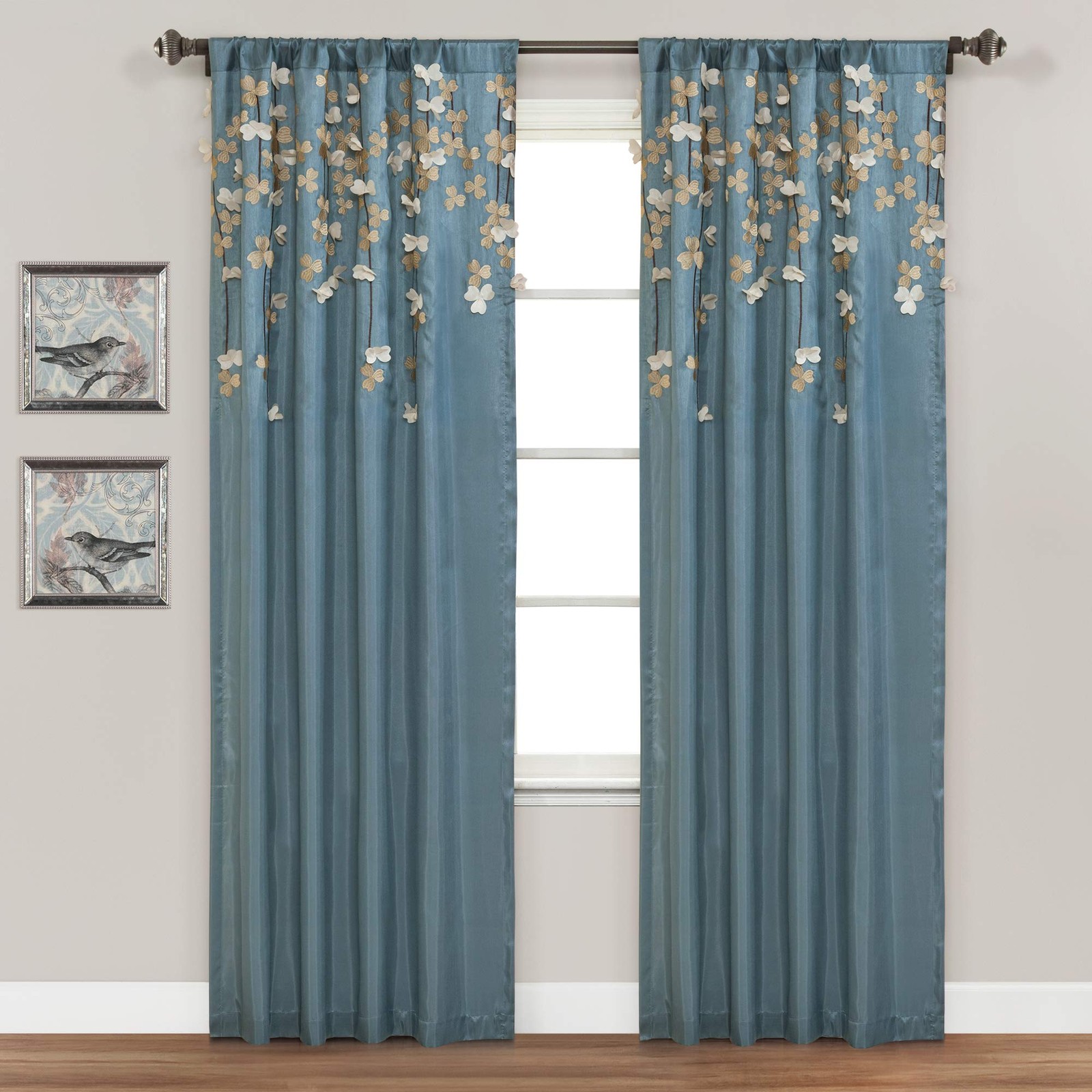 95″x42″ Flower Drops Light Filtering Window Curtain Panel Blue – Lush Decor