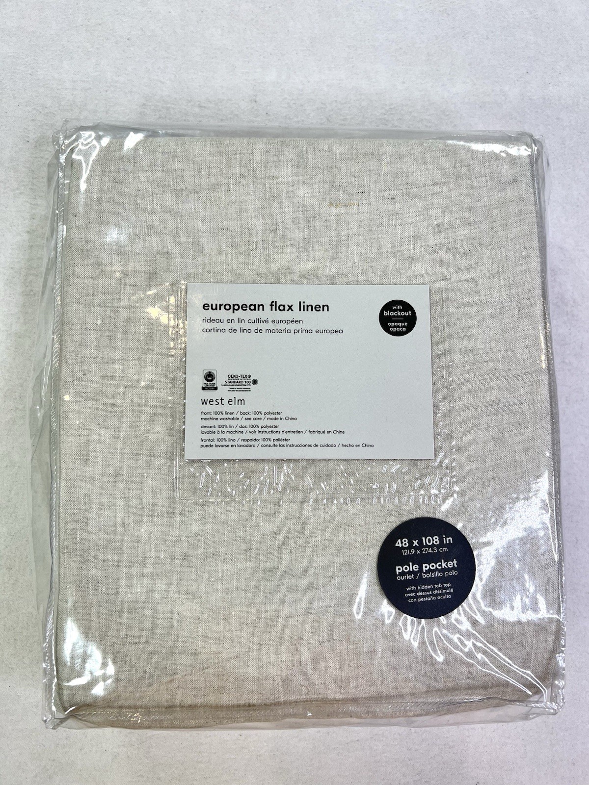 West Elm European Flax Linen Blackout Curtain 48×108 Natural Flax New