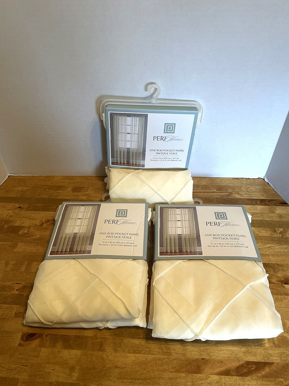 LOT SET of 3 Peri Home One Rod Pocket Panel Pintuck Voile, Cream, NEW IN PACKAGE