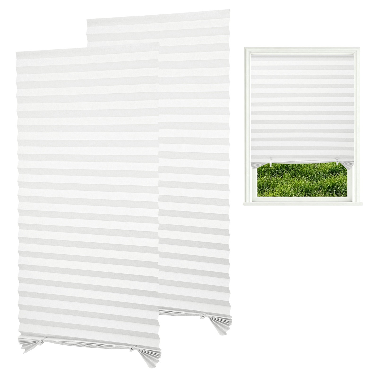 2 Pack 23.6 x 71 Inch Temporary Window Pleated Blinds with 4 Clips, Gray