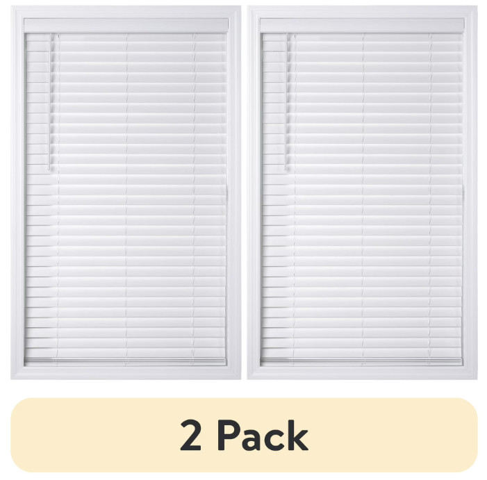 2 Pack Cordless Faux Wood Blinds White 23×48 2in Horizontal Window Shades