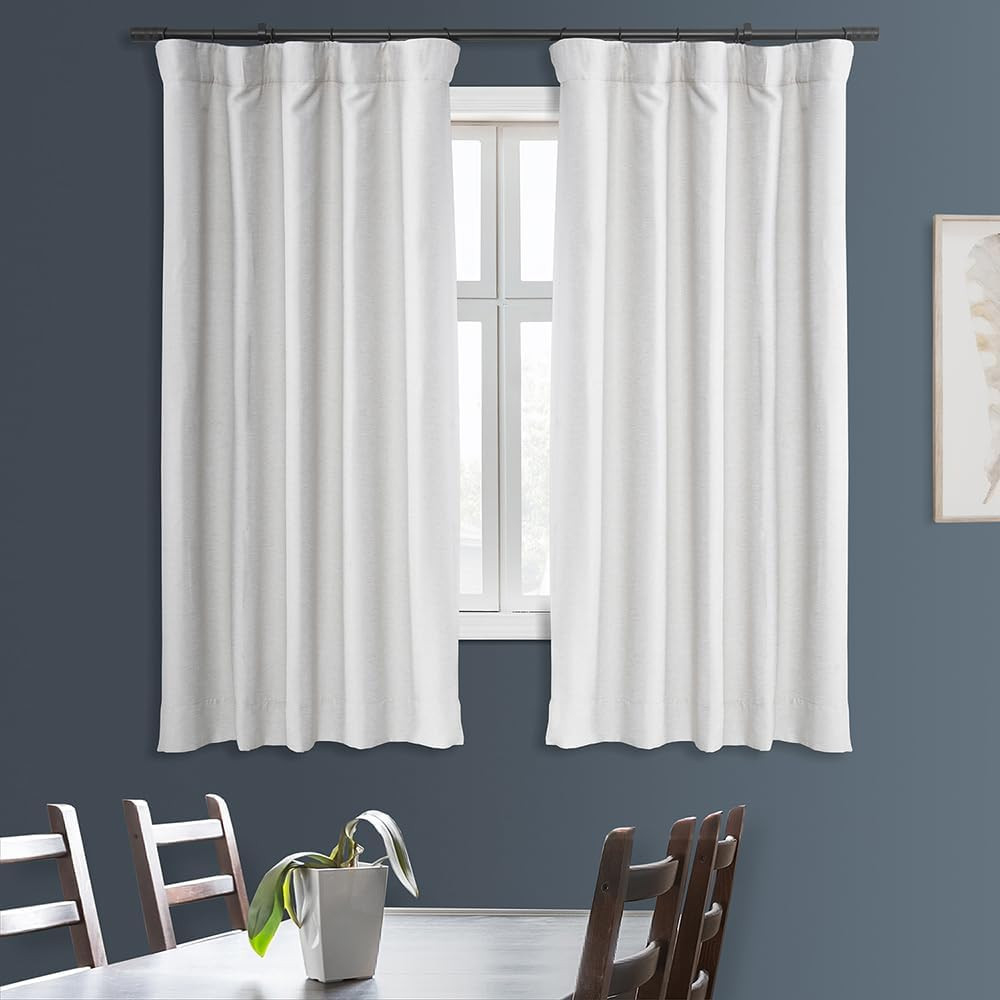 Bellino Textured Faux Linen Room Darkening Curtains 63 Inches Long (1 Panel), Cu