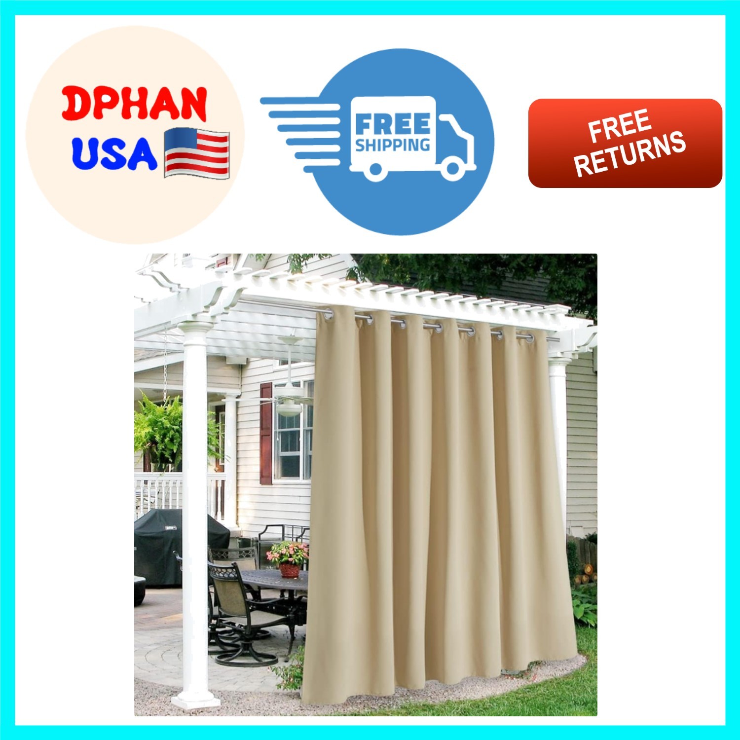 Heavy Duty Extra Wide Outdoor Curtains Waterproof & Thermal Insulated – 1 Panel