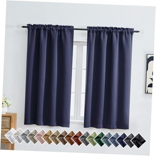 Short Blackout Curtains for Bedroom 54 40″W x 54″L (Pack of 2) Navy Blue