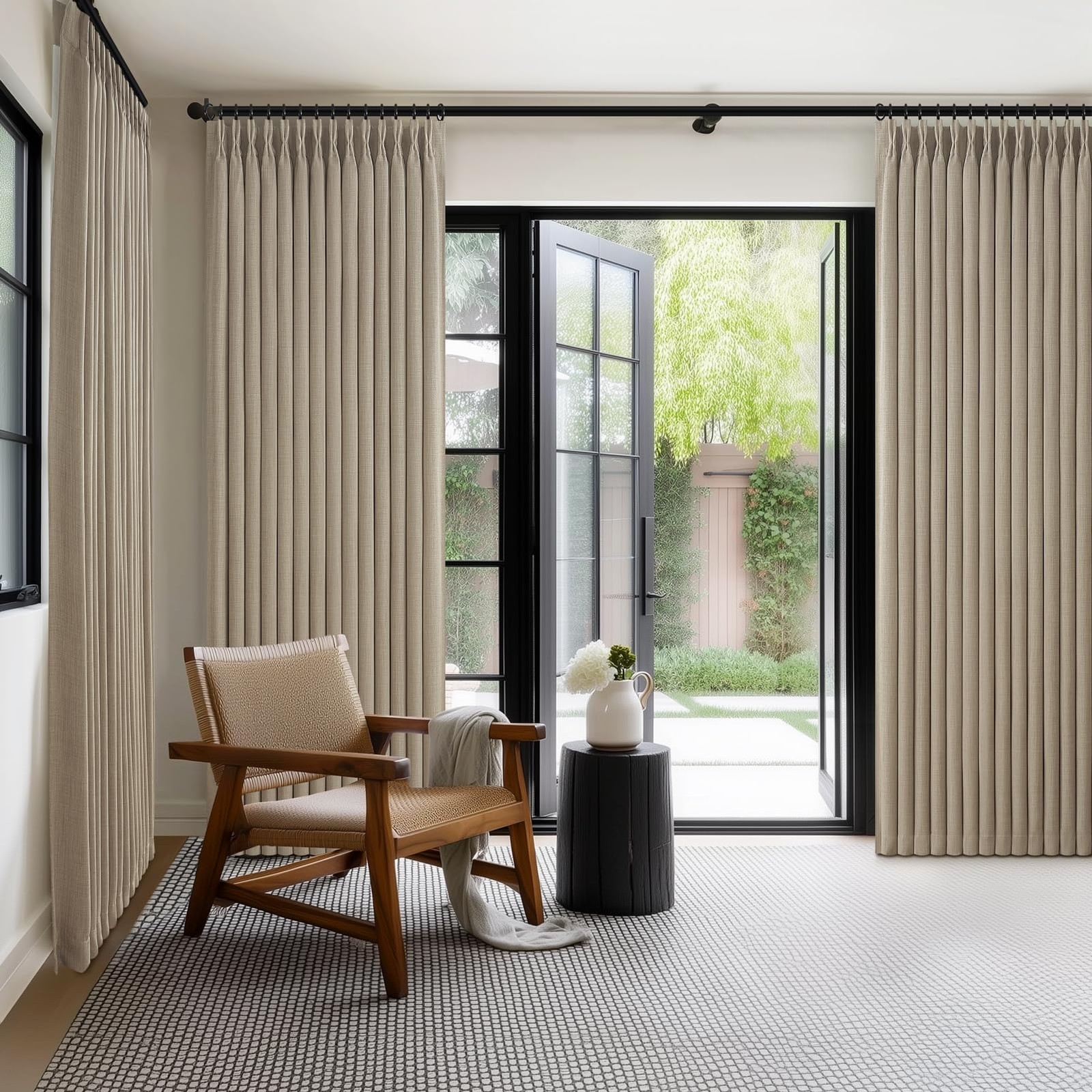 Extra Wide Burly Wood Birch Blackout Sliding Glass Door Curtains 90 Inches Lo…