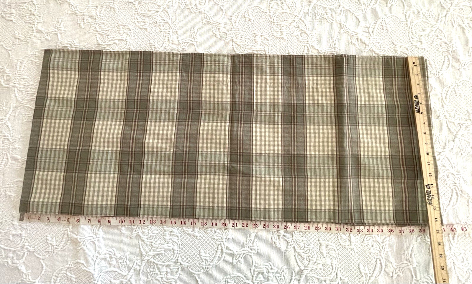 Waverly Country Valance Cream Green Plaid Rod Pocket 100% Cotton India 82″ x 17″