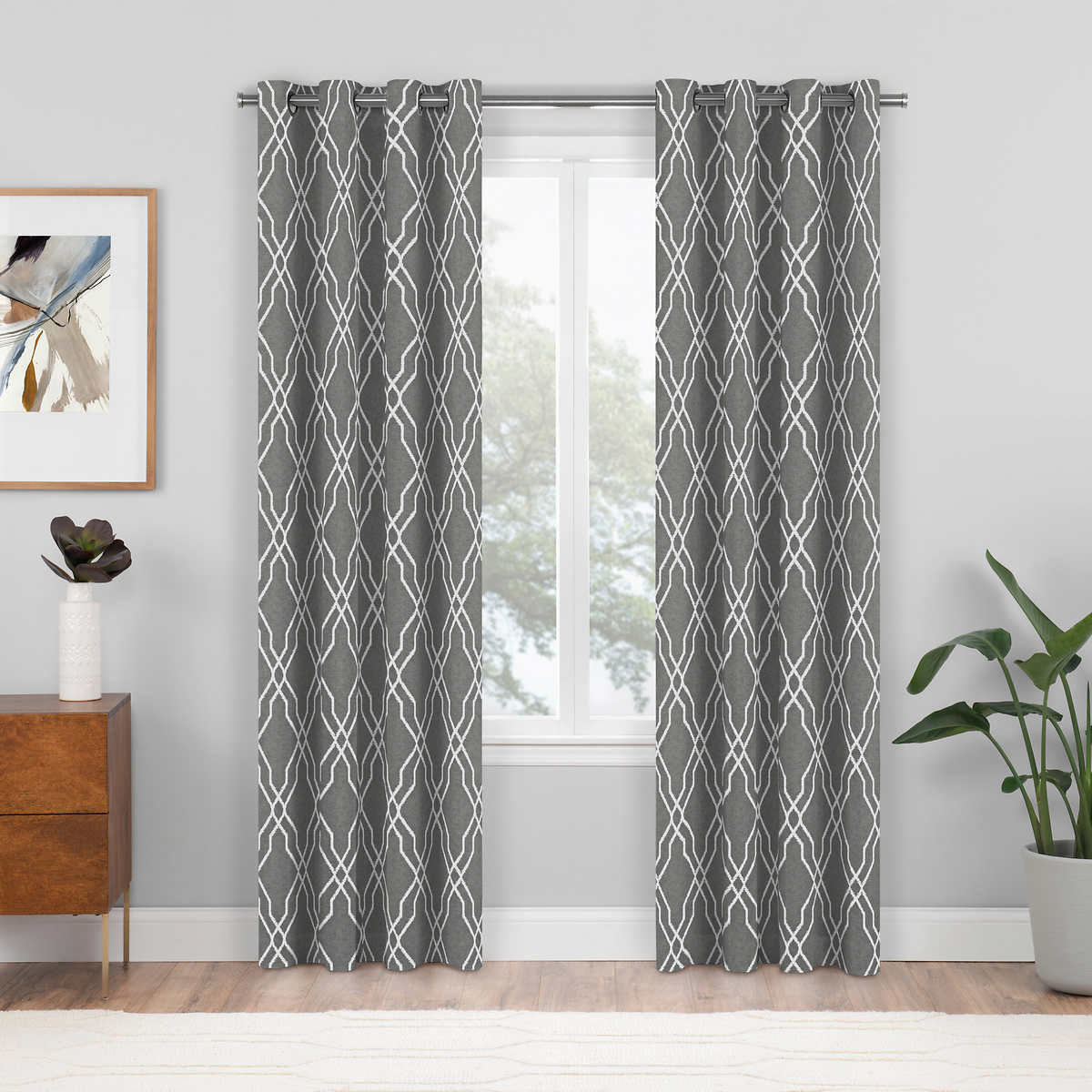 Perfect Pair, (2 Panels) Geometric Grommet Window Curtain Panels (Choose Color )