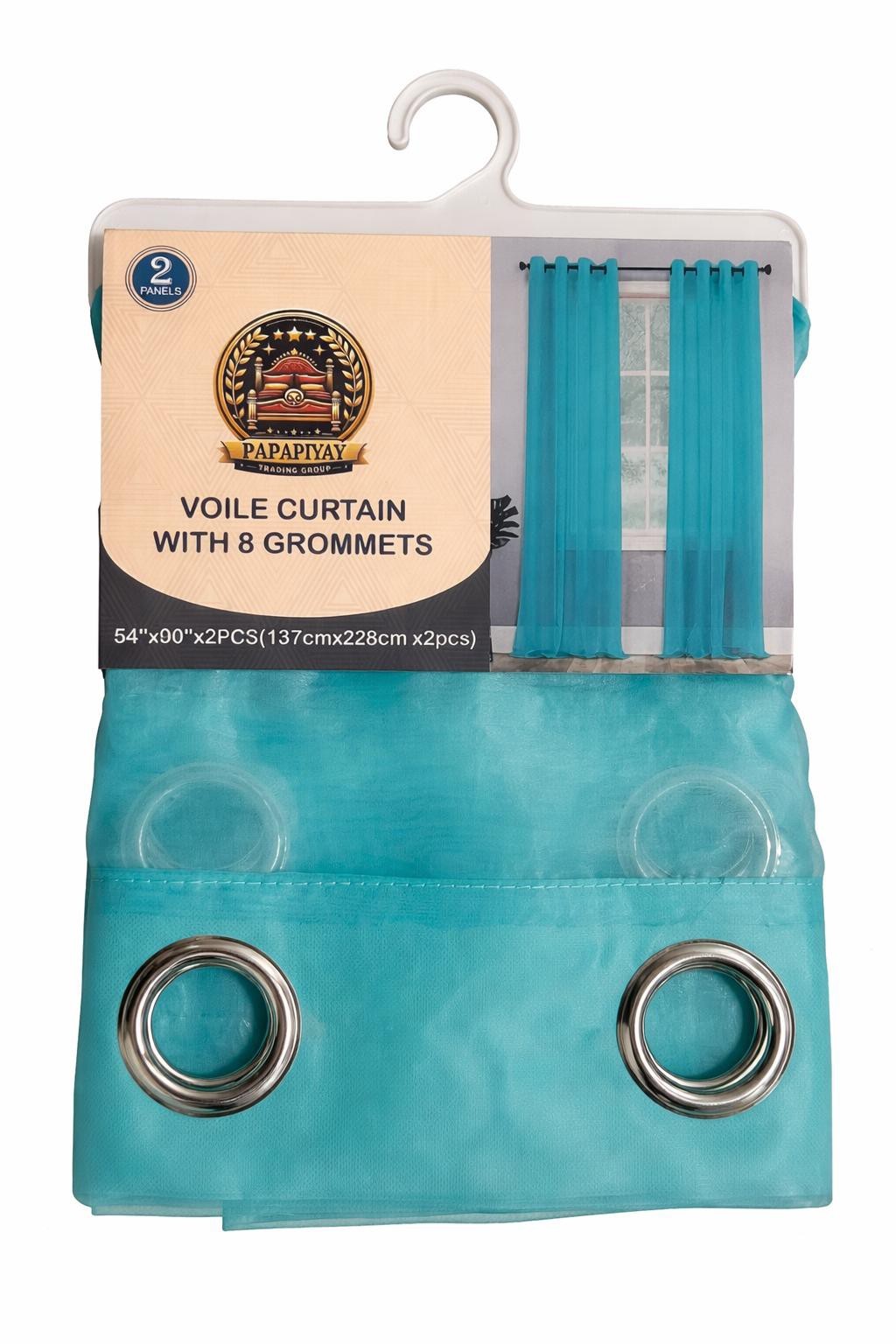 PAPAPTYAY Turquoise Sheer Voile Curtain Panels w/ Grommets 54x90in 2pcs