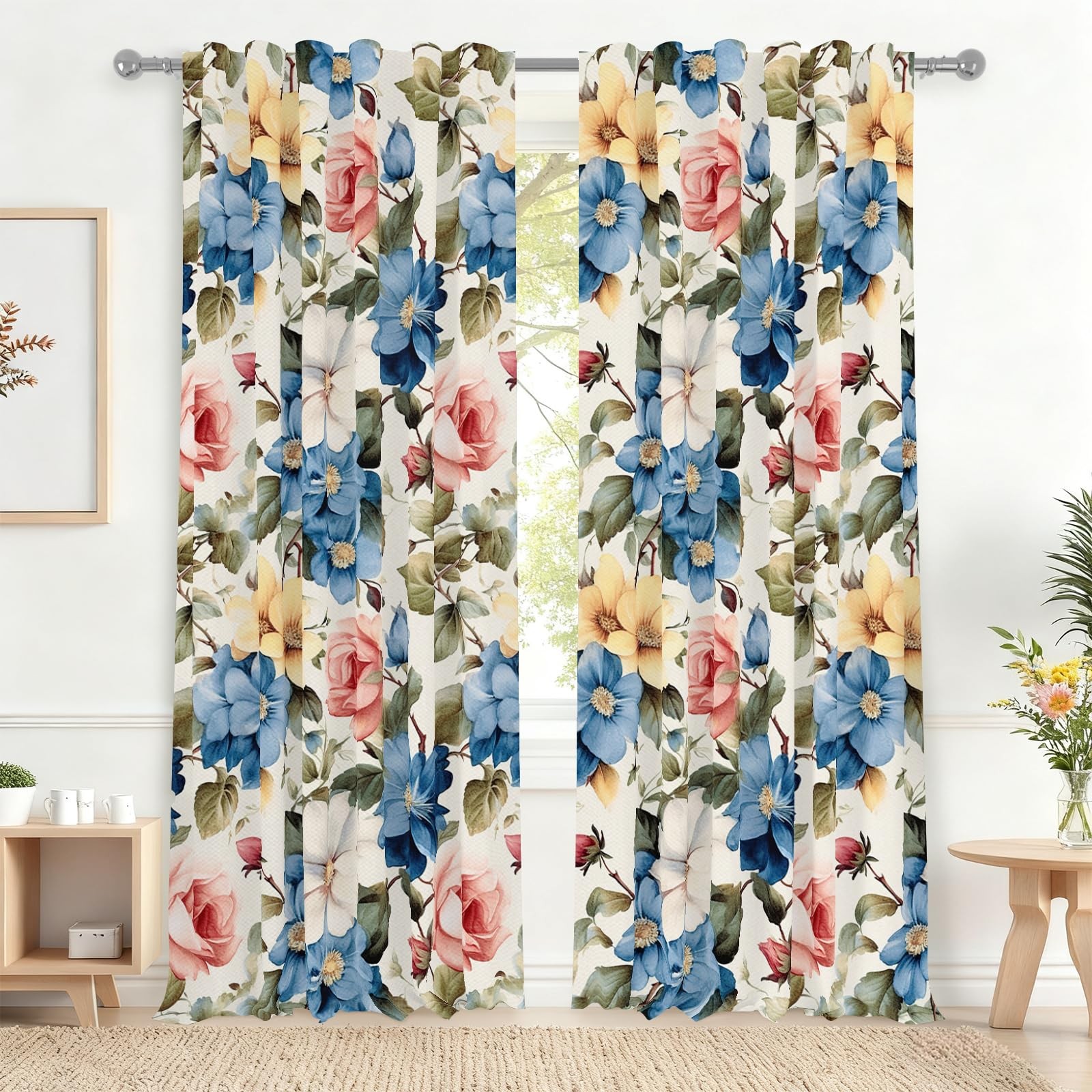 42 x 84 Inch Rustic Floral Curtains Colorful Flower Curtains French Country W…