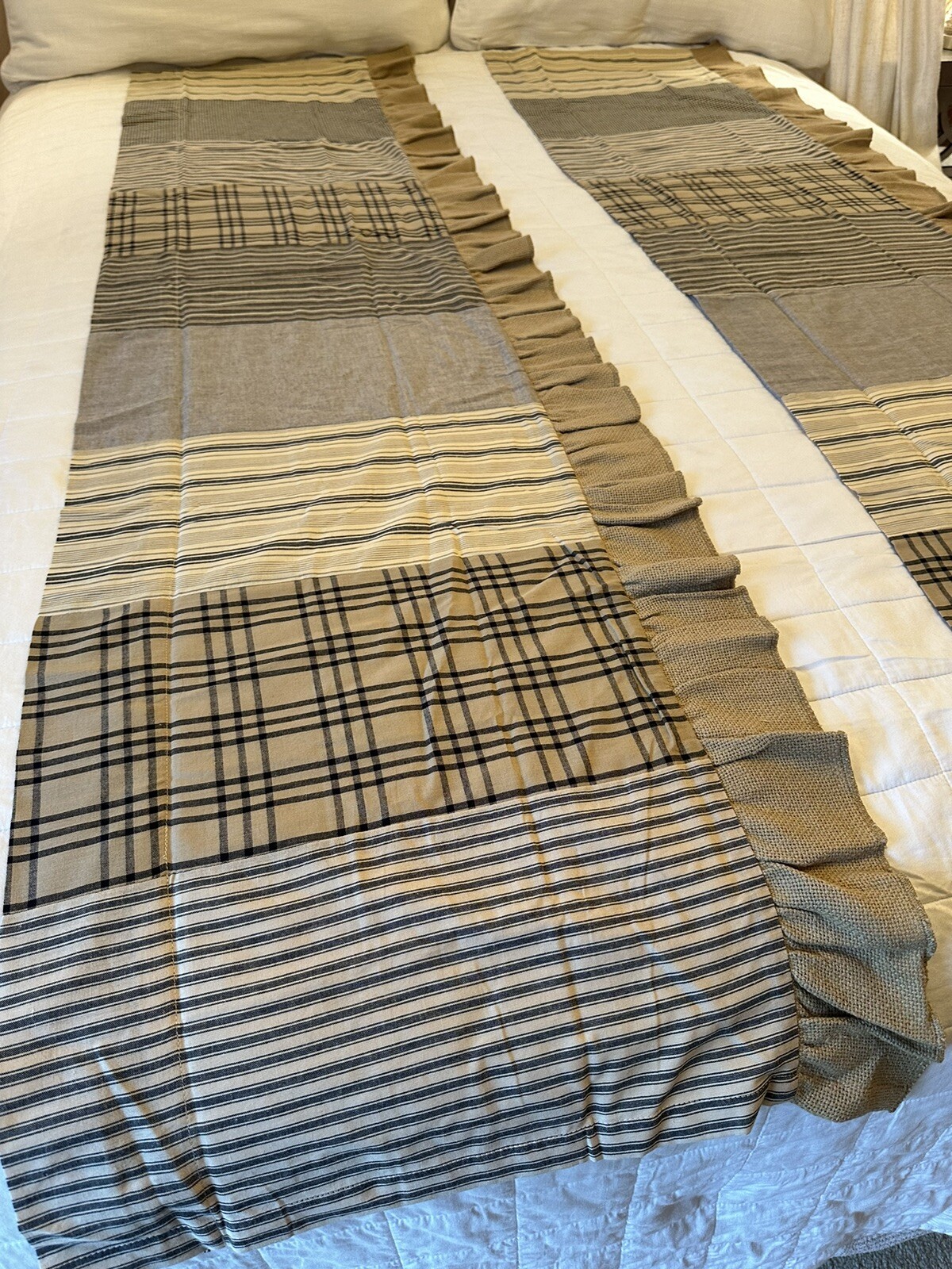 Pair Farmhouse Curtain Valances Beige Gray April & Olive VHC Brands 19×72”