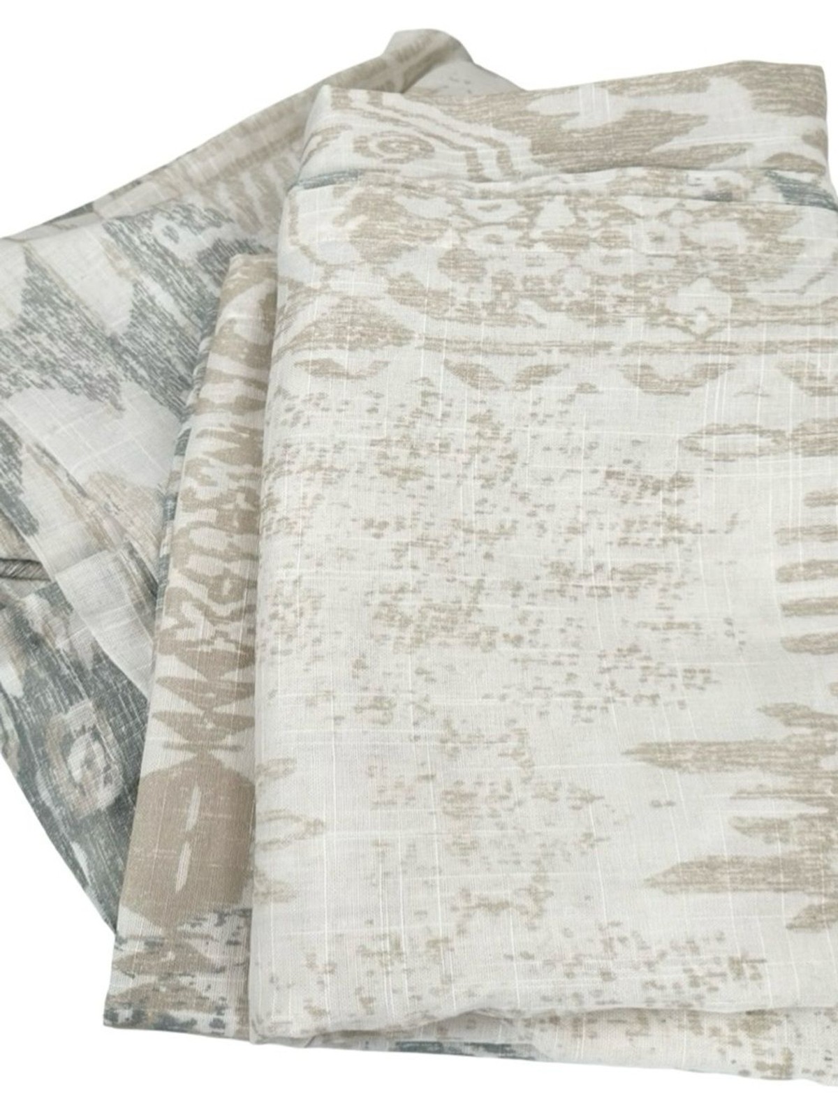 West Elm Set of 2 White Gray Beige Modern Print Neutral Cotton Curtain Panels
