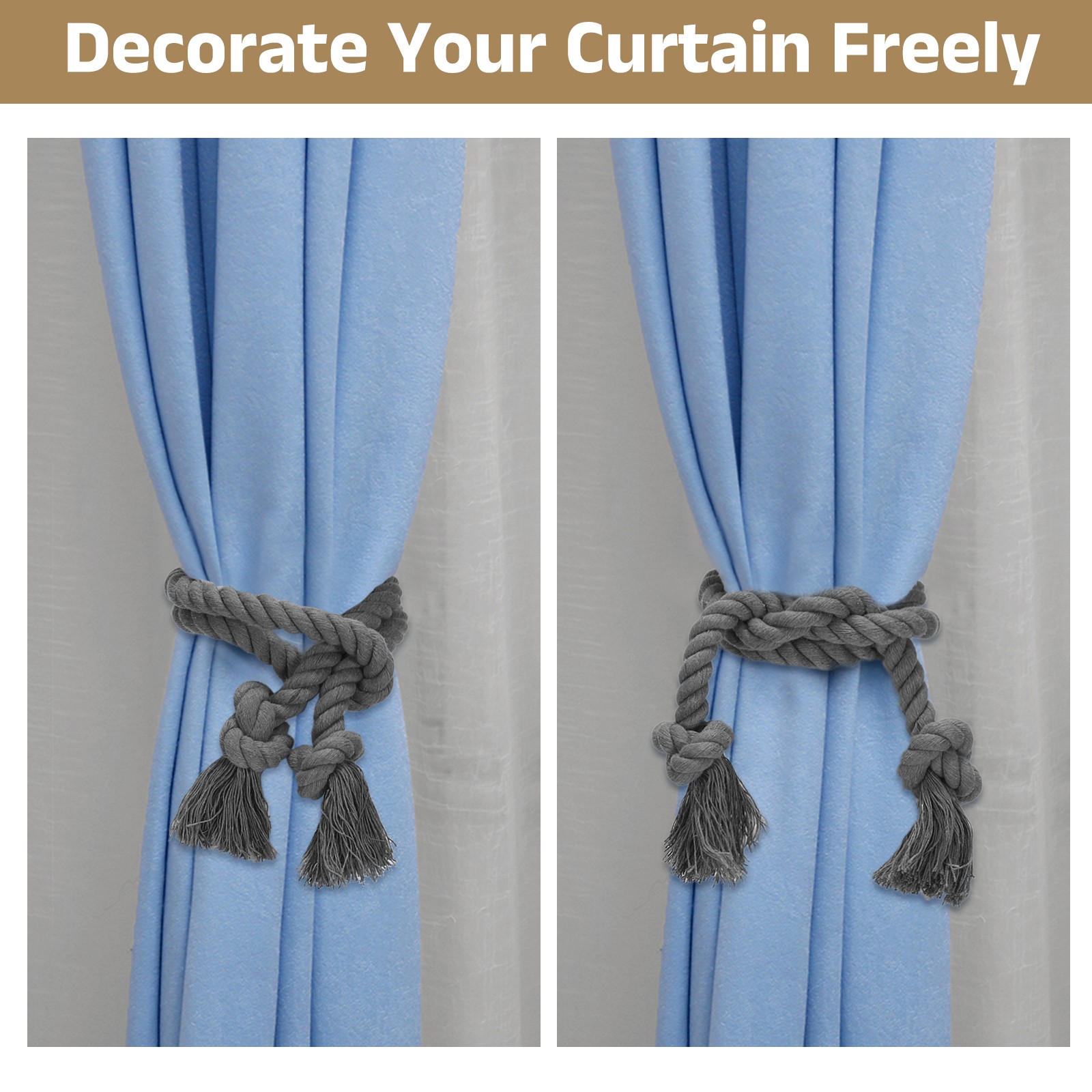 6Pcs Rope Curtain Tiebacks, 30″ Polyester Tassel Curtain Holdback, Black
