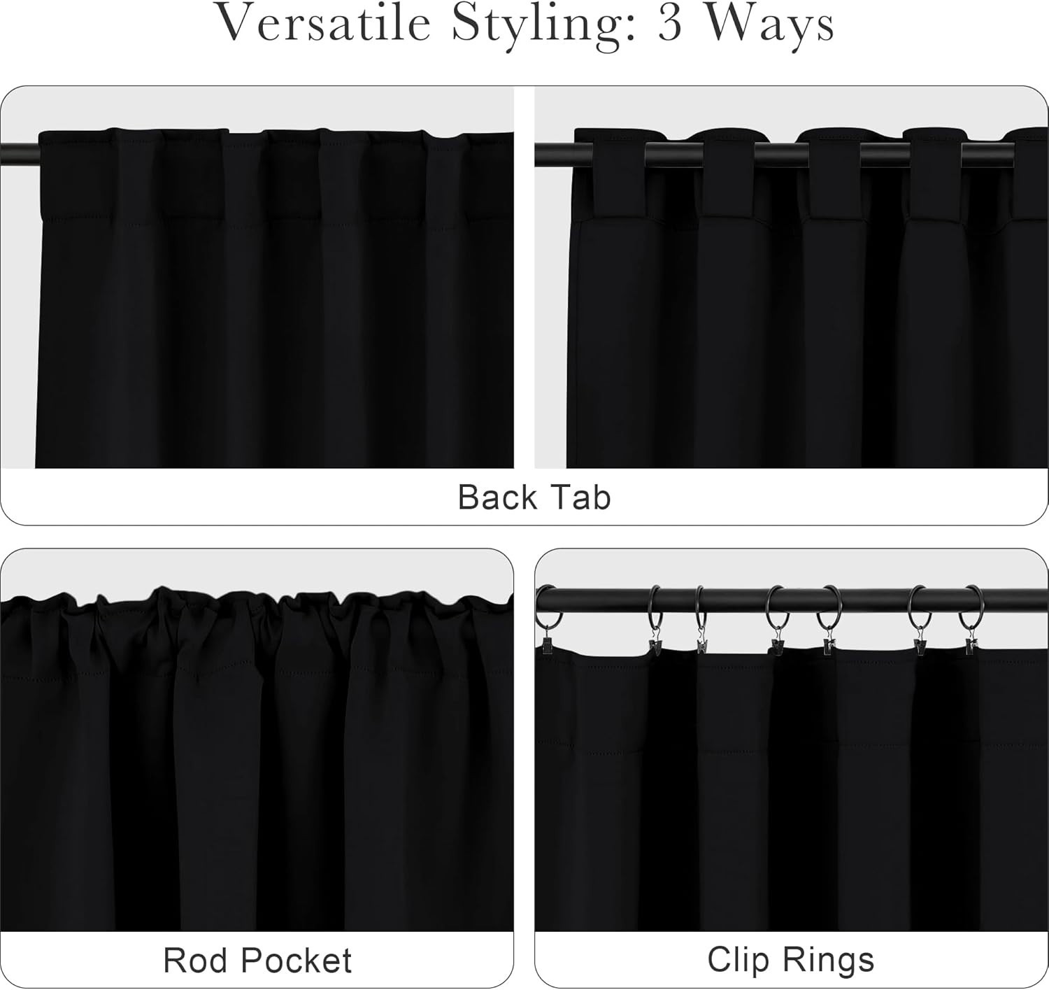 Black Kitchen Blackout Curtains Over Sink, Short Half Curtains for Bathroom B…