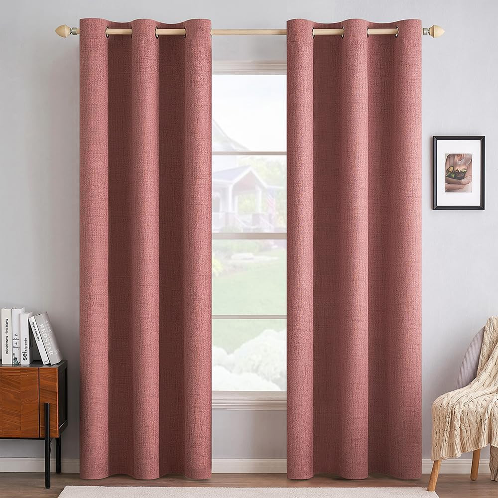 Luxury 100% Blackout Linen Curtains, Dusty Rose, 42×90 Inch, 2 Panels
