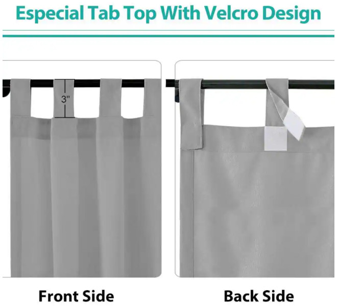 Grey Outdoor Self-fastening Curtain Patio Porch Cabana Gazebo Sun Block 50″x120″