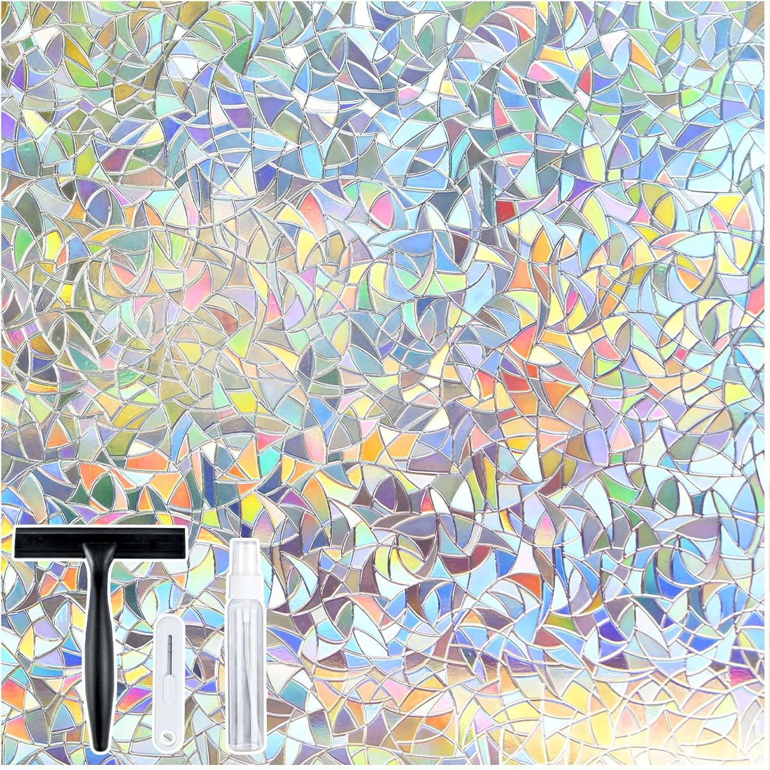 Window Privacy Film Stained Glass Rainbow 3D Prism Decorative Iridescent Window