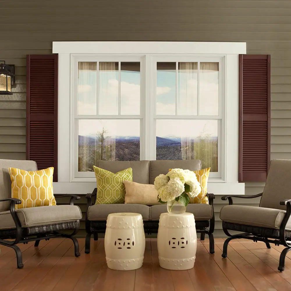 15 In. X 55 In. Open Louvered Polypropylene Shutters Pair in Peppercorn