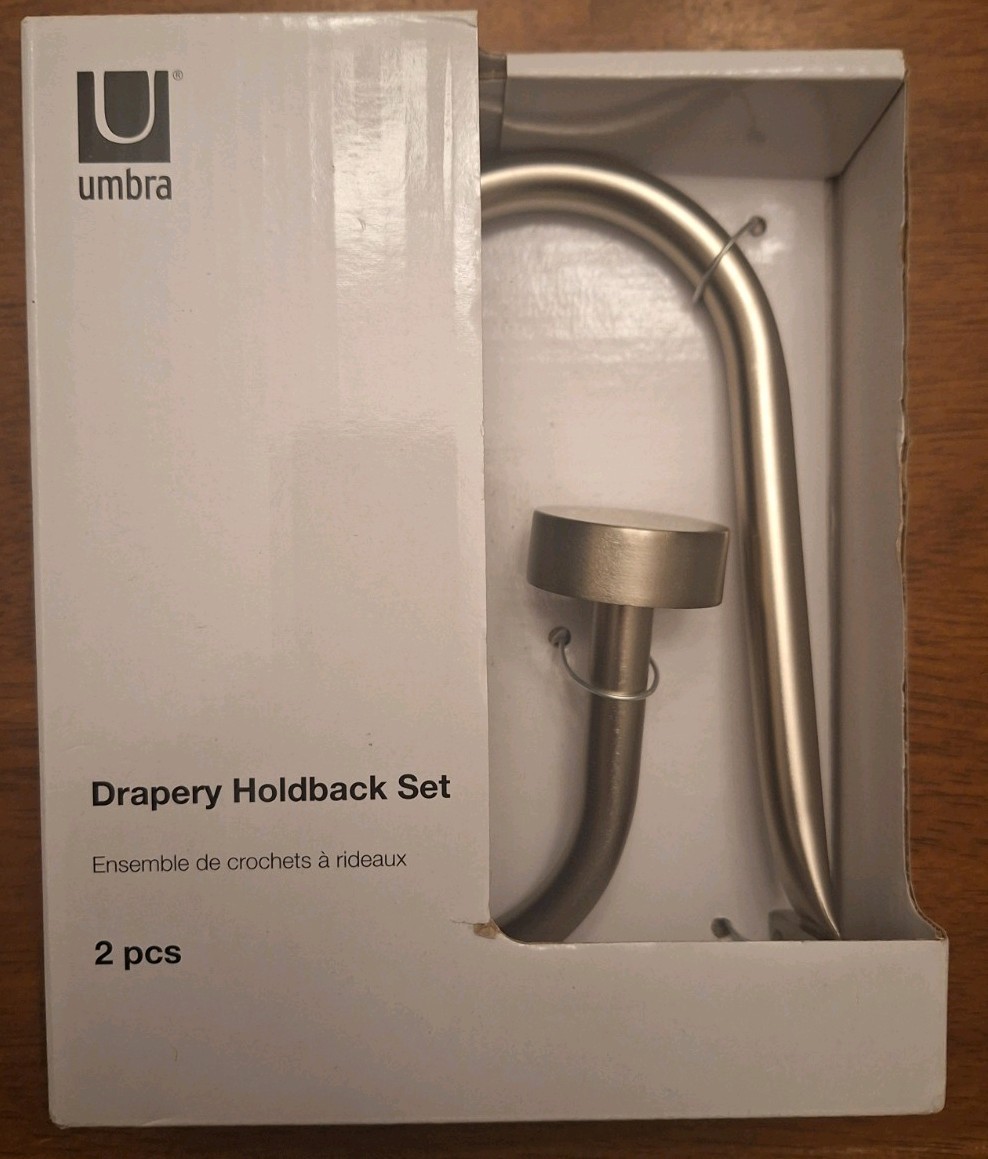 Umbra Crate&Barrel drapery holdback set includes 2 curtain tiebacks Matte Nickel