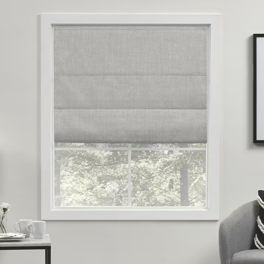 EXCLUSIVE HOME Acadia 100% Blackout Roman Shade, 34″x64″, Silver