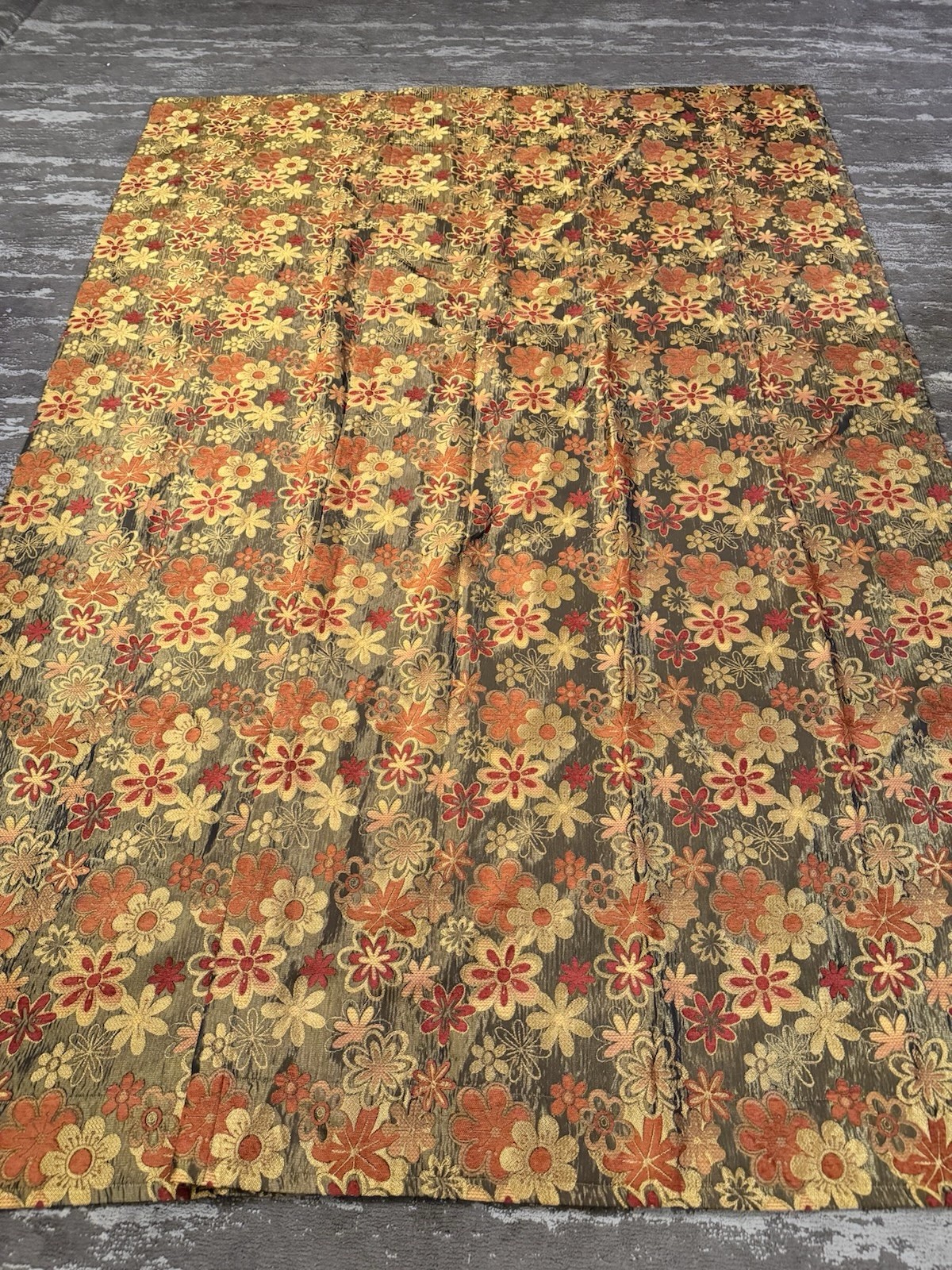 Brocade Flower Power Custom drapes 114”x50” , 4 Panels Brown, Orange, Red, Gold