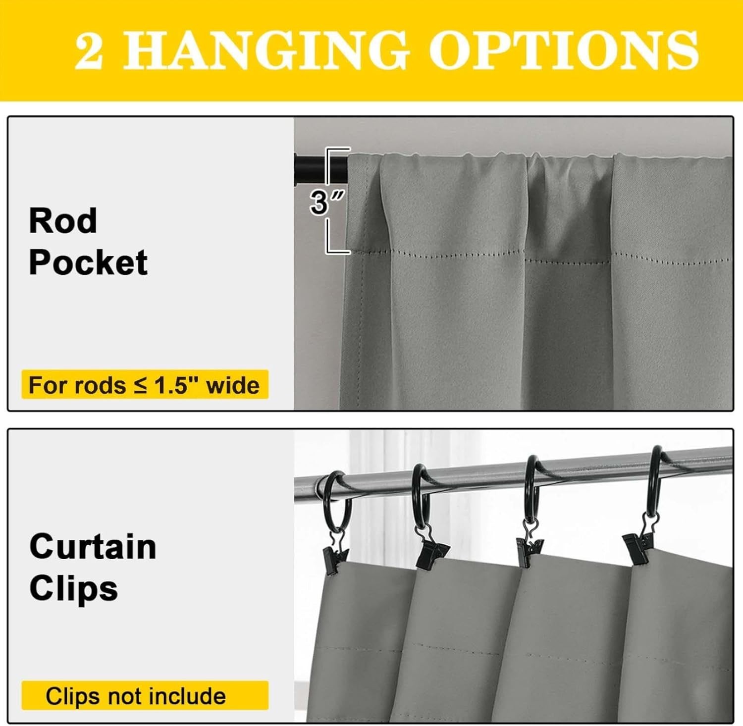 Light Grey Blackout Curtains for Bedroom Living Room 63 Inch Length 2 Panels Set
