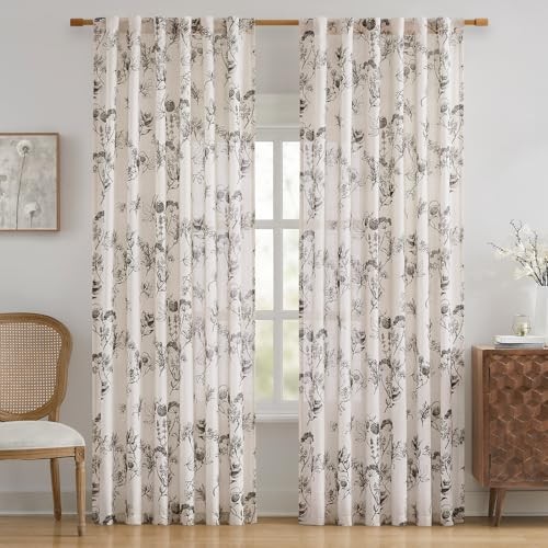 Floral Linen Curtains, Brown Vanilla 52″W x 84″L (Pack of 2) Vanilla Brown