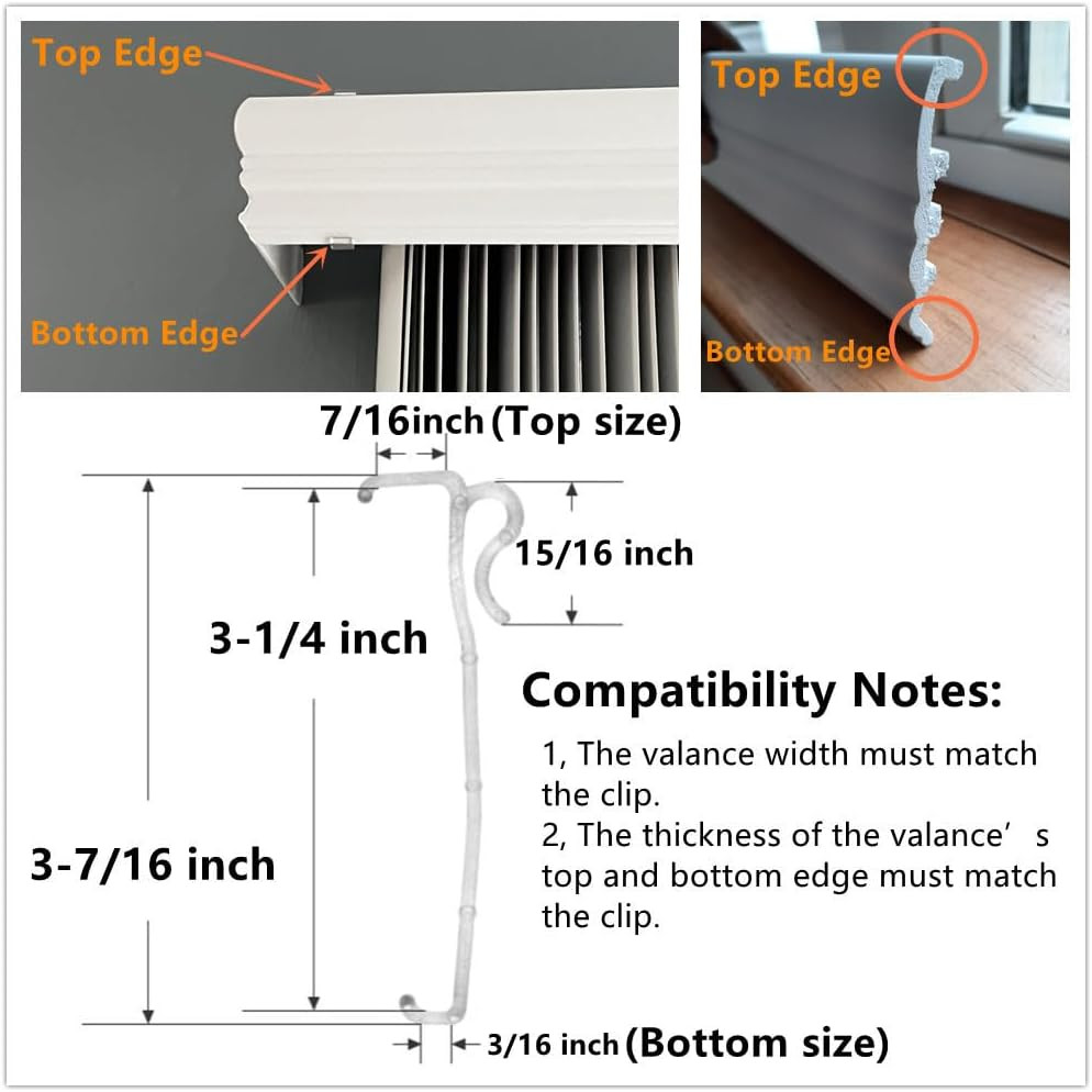 Valance Clips 6Pcs 3-1/4» Window Blinds Hidden Clip Clear Plastic for Horizonta