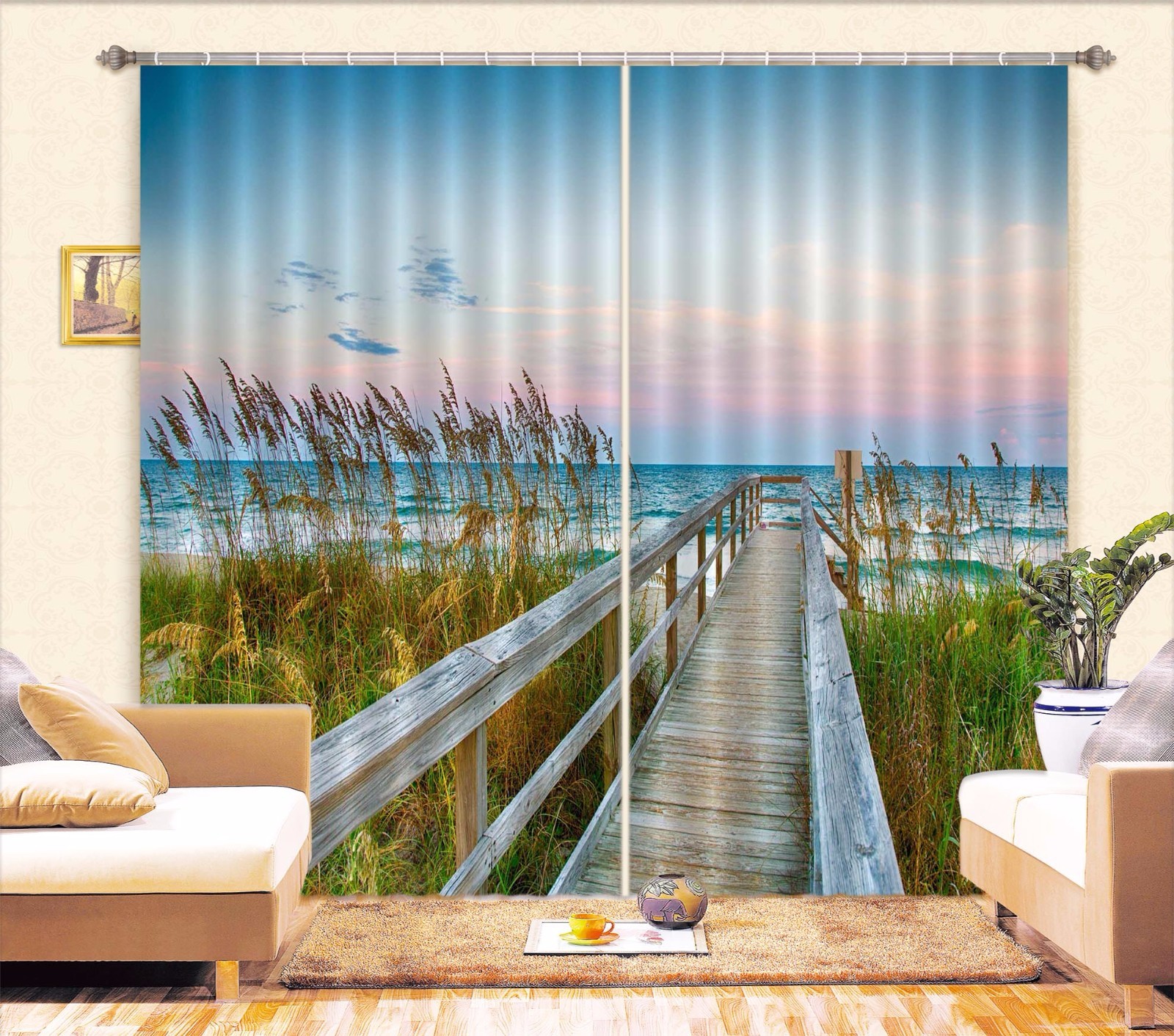 3D Beach Weeds 55 Blockout Photo Curtain Printing Curtains Drapes Fabric Window