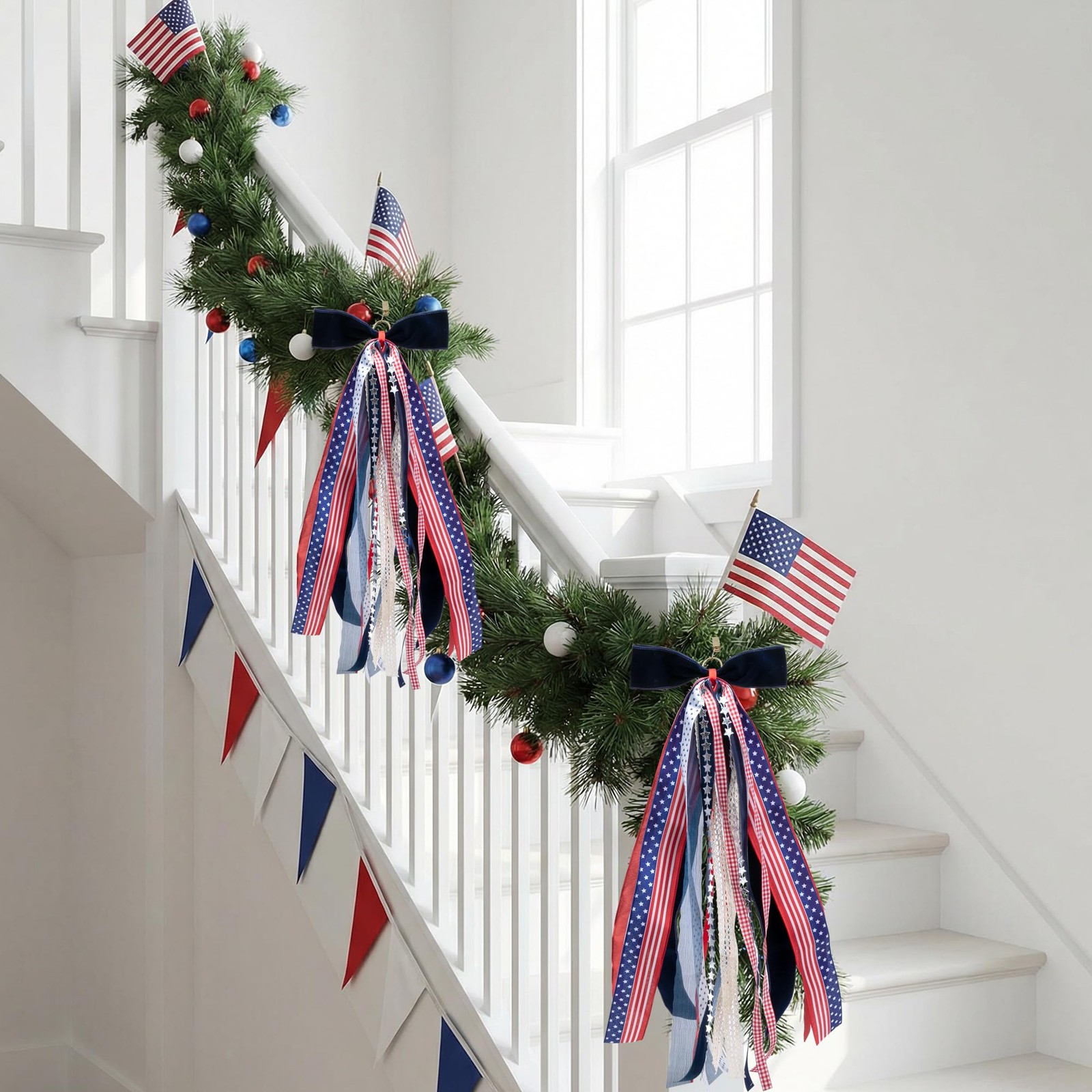 2 PCS Patriotic Assorted Ribbon Bow For Wreath 30×20 Inch Red White Blue