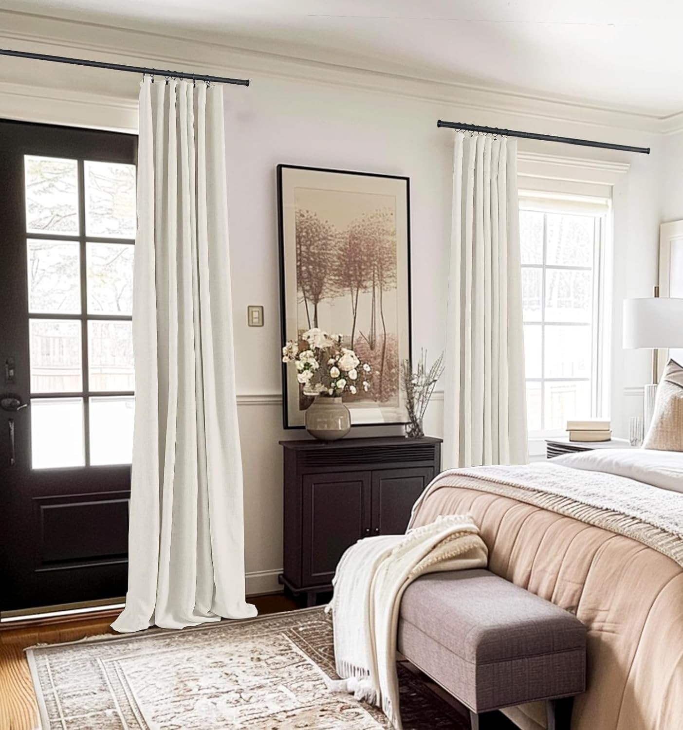 100% Blackout Shield Linen Blackout Curtains 84 Inches Long 2 Panels Set, Clip