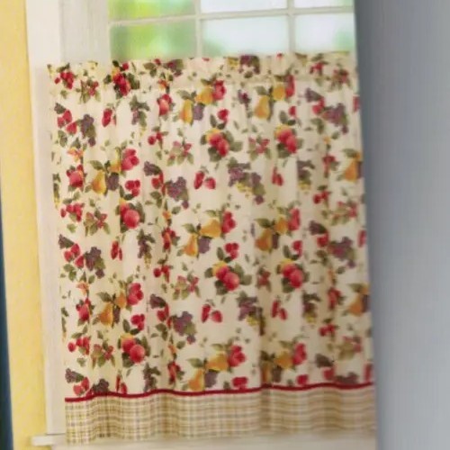 Garden Fruit Multi Color Tier Curtain Pair 58×36 Grapes Apples Strawberries Cafe