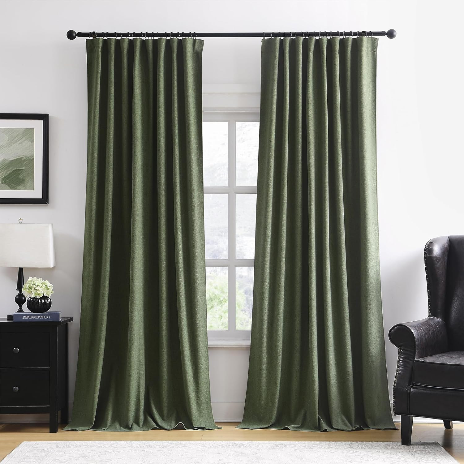 Loden Olive Green Extra Wide Blackout Curtains 70×108 for Sliding Doors