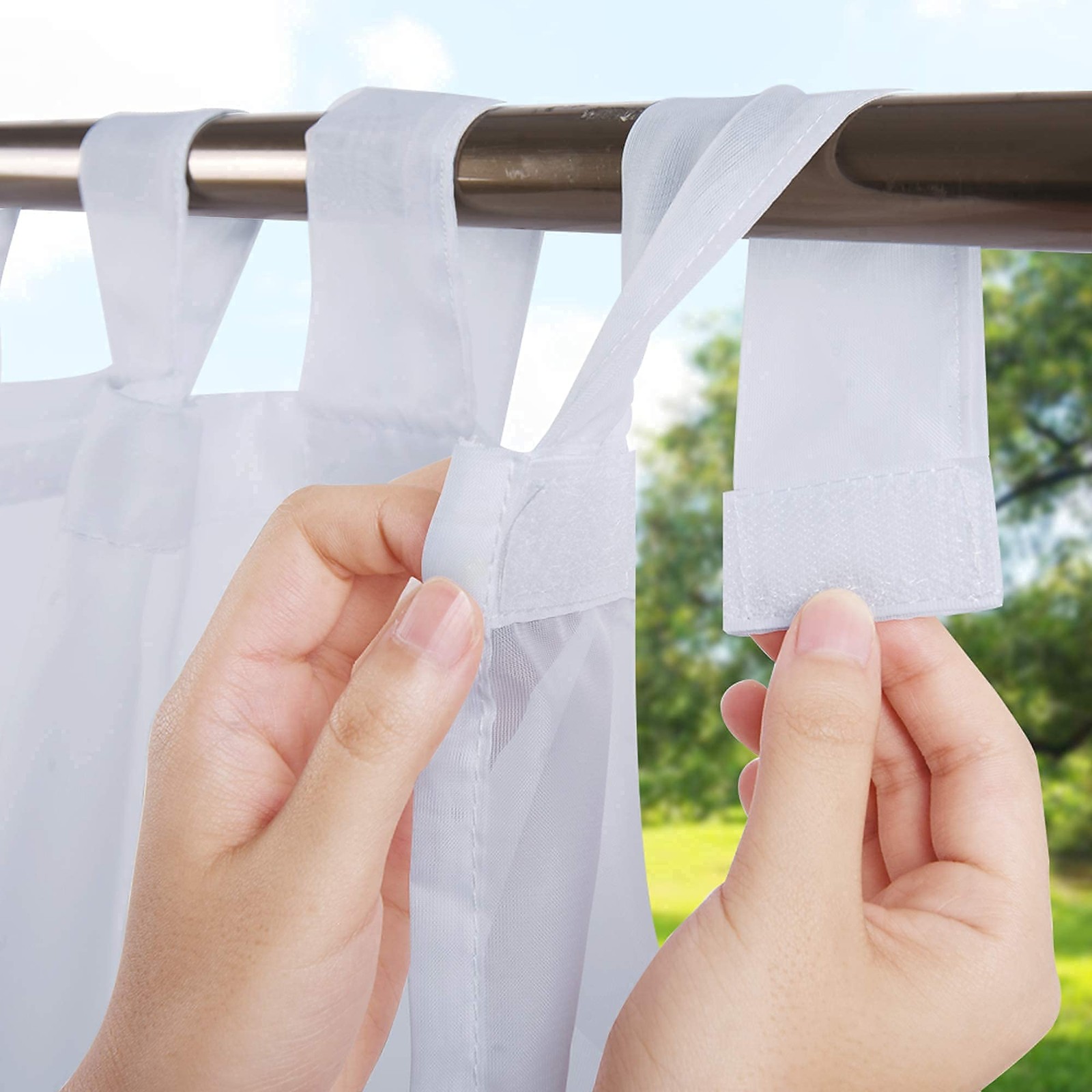 Outdoor Curtain for Patio, Detachable Sticky Tab Top for Easy Hanging & Unsli…