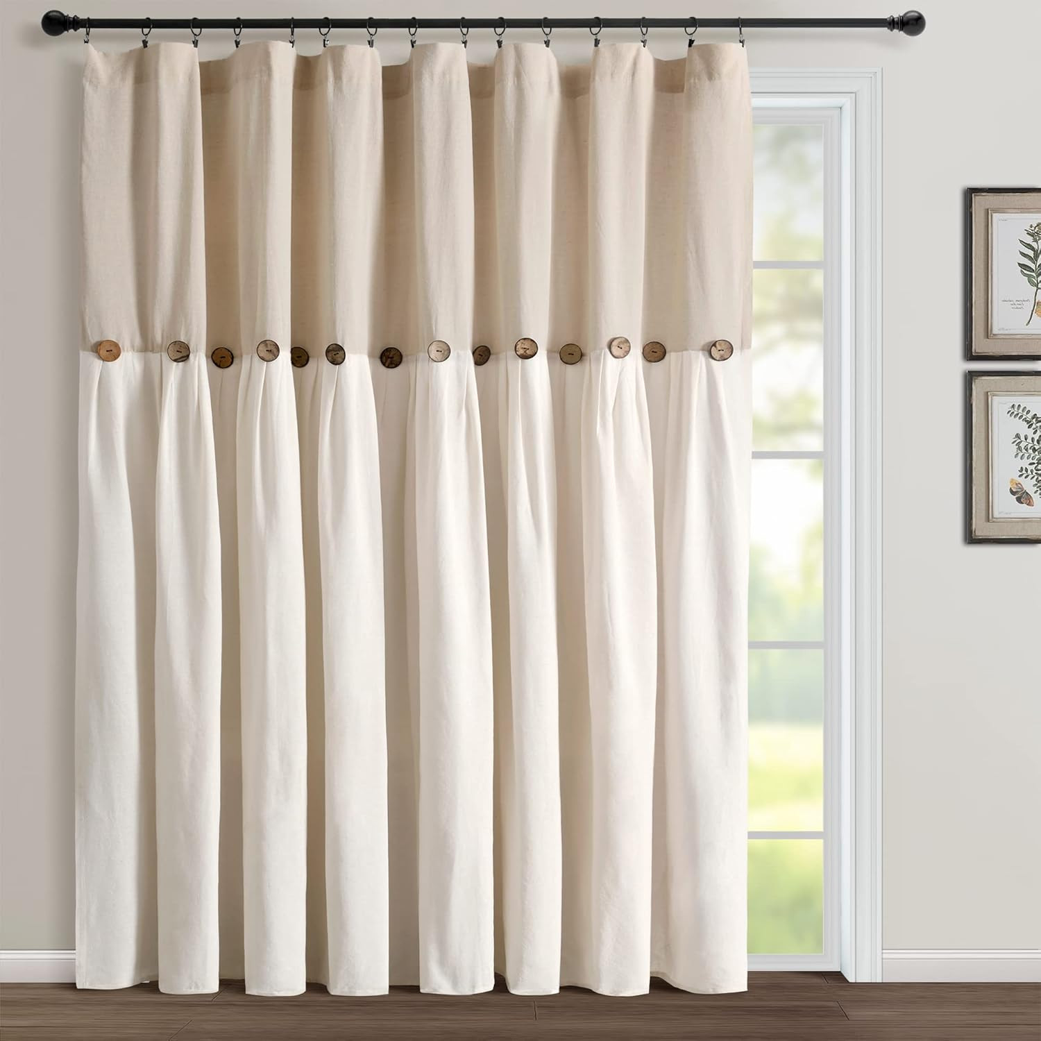 Linen Button Window Curtain Panel, 100″ W X 84″ L – Farmhouse Style