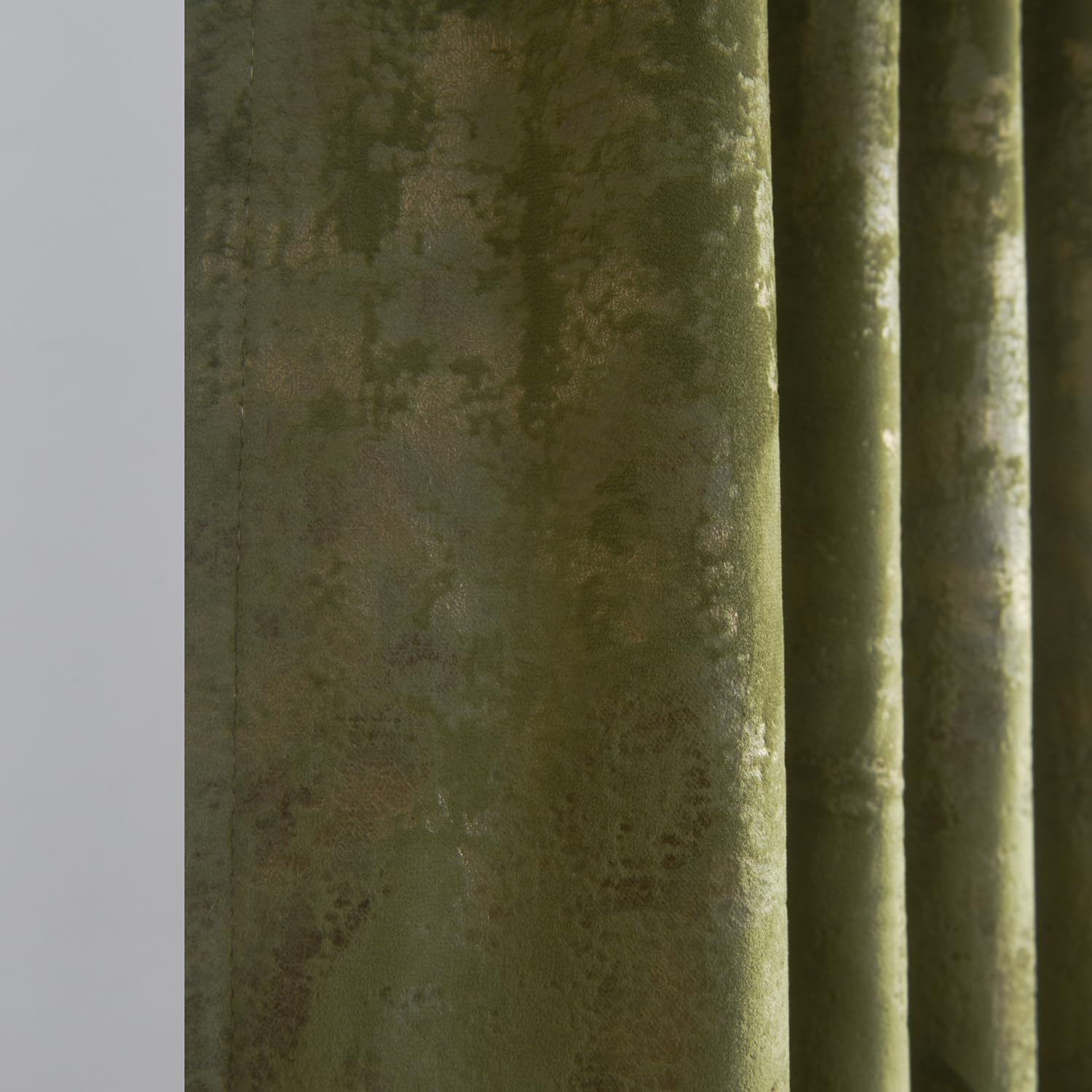 Luxury Gold Foil Print Moss Green Velvet Curtains 63 Inches Long Rod