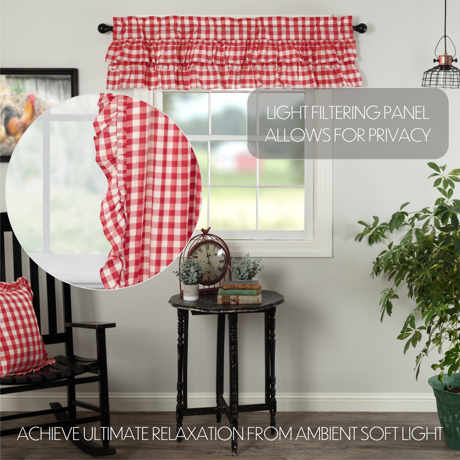 Farmhouse 16″x60″ Valance Red Rod Pocket Kitchen Window Curtains VHC Brands